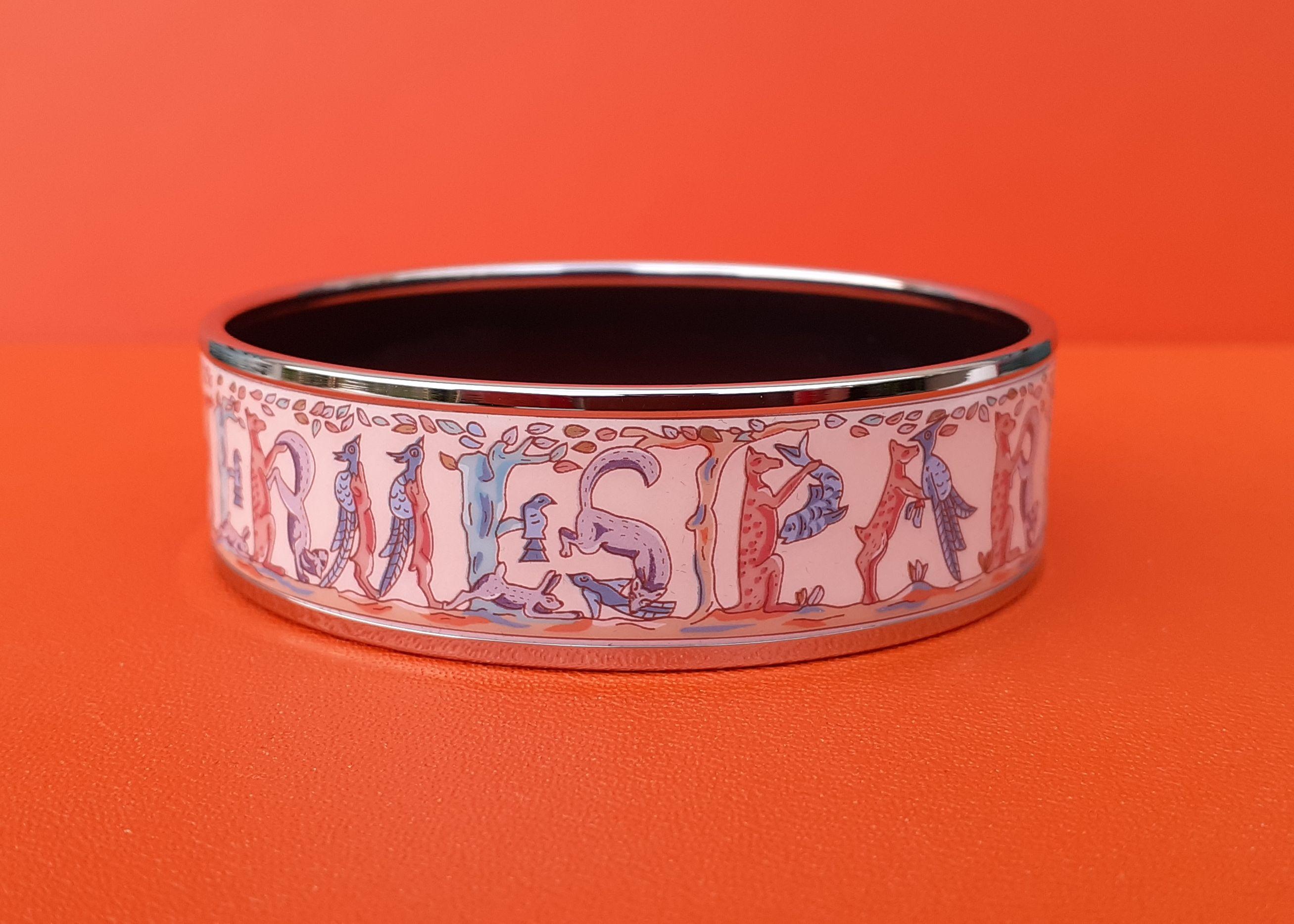 Hermès Pulsera Esmalte Animales Alfabeto Nuevo Paladio Hdw Talla 65 en venta 3
