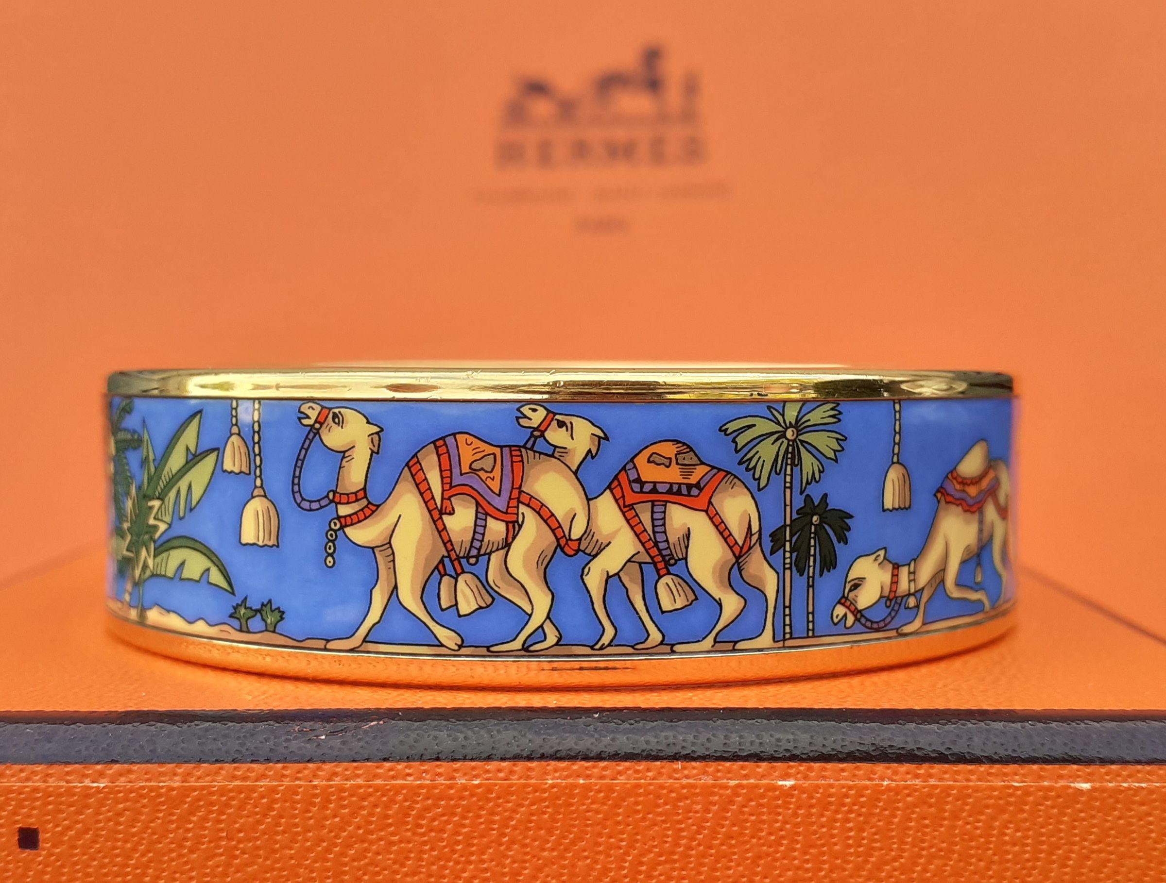Hermès Enamel Bracelet Camels in Desert Blue Gold Plated Hdw Size 65 1