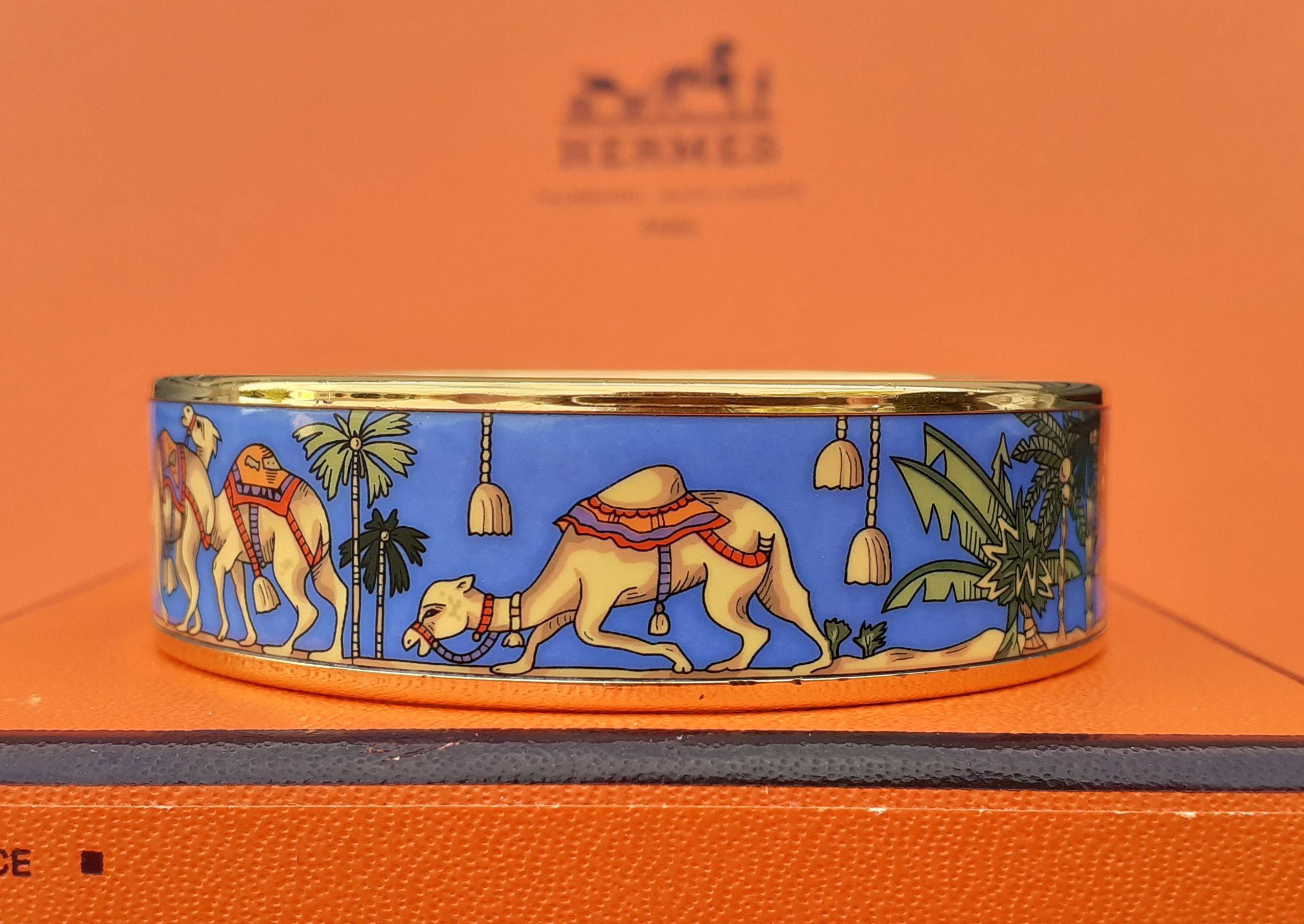 Hermès Enamel Bracelet Camels in Desert Blue Gold Plated Hdw Size 65 2