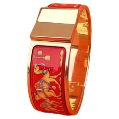 Hermes Clic Clac Wide Bangle Bracelet in Red Metal with Gold-Tone Hardware  For Sale at 1stDibs