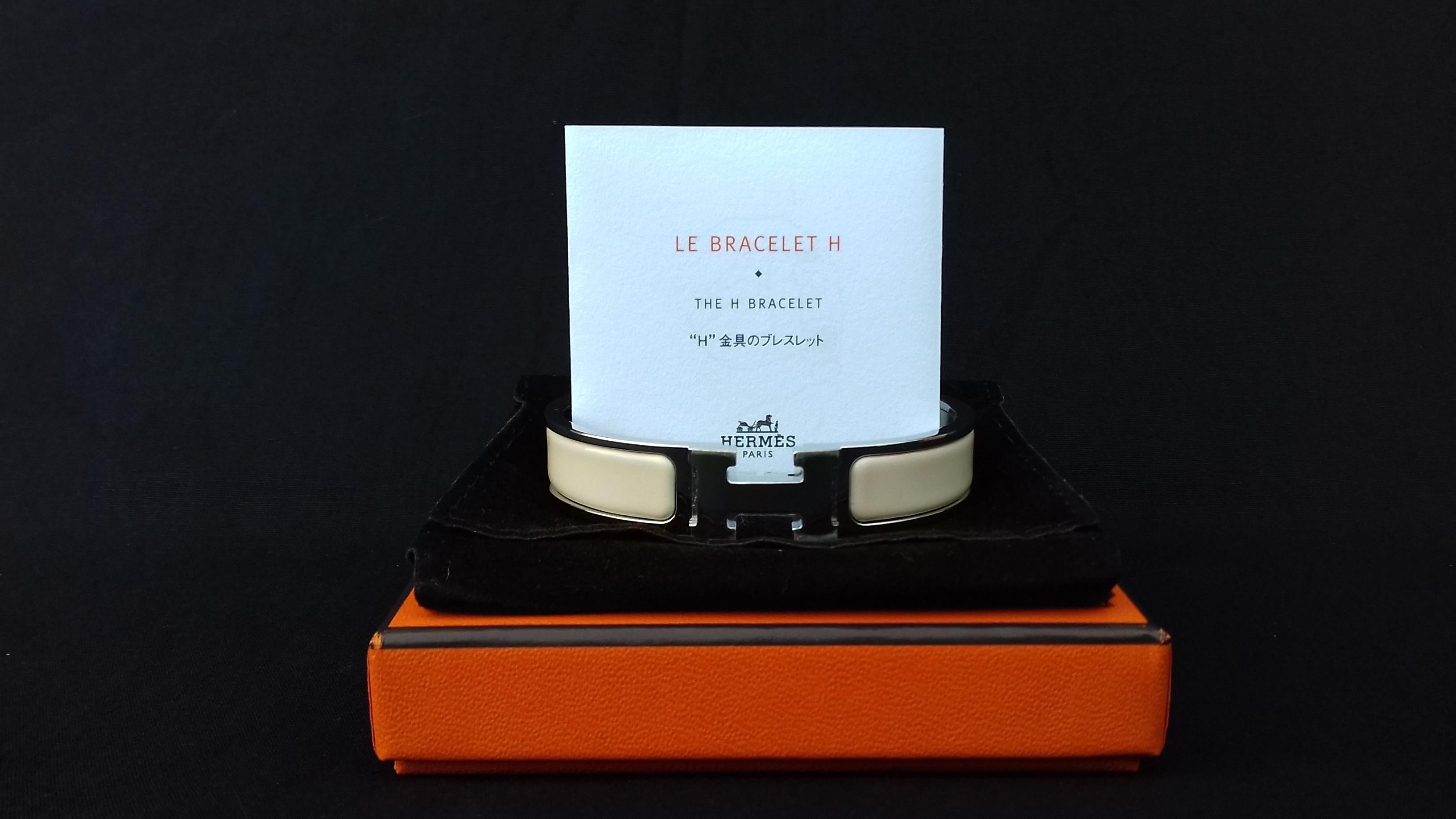 Hermès Enamel Bracelet Clic H Beige Nacre Palladium Hdw PM  4