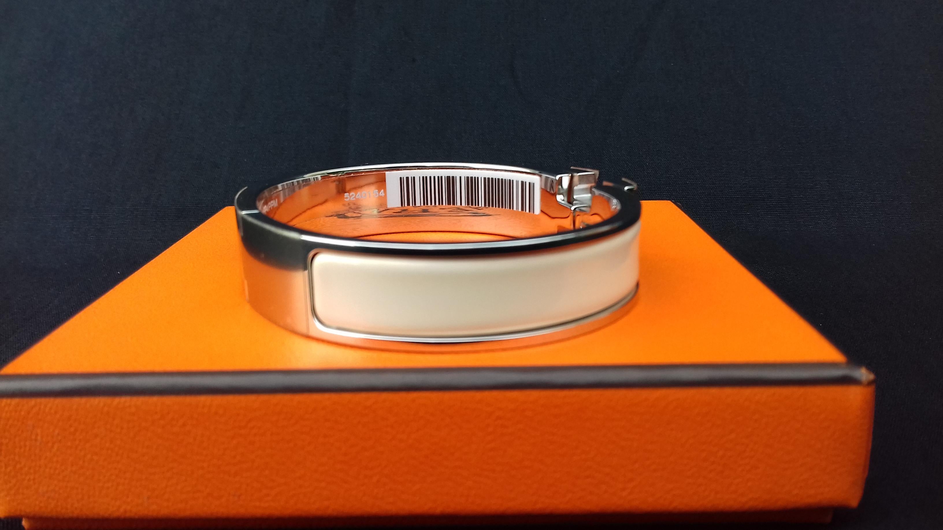 Hermès Enamel Bracelet Clic H Beige Nacre Palladium Hdw PM  1