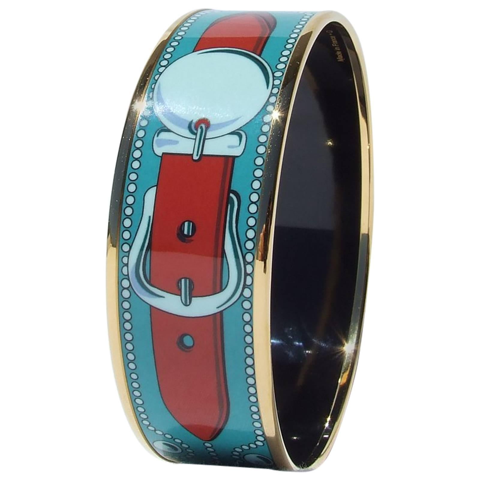 Hermès Bracelet en émail Collier de Chien CDC  Medor imprimé or Hdw Taille GM 70  en vente
