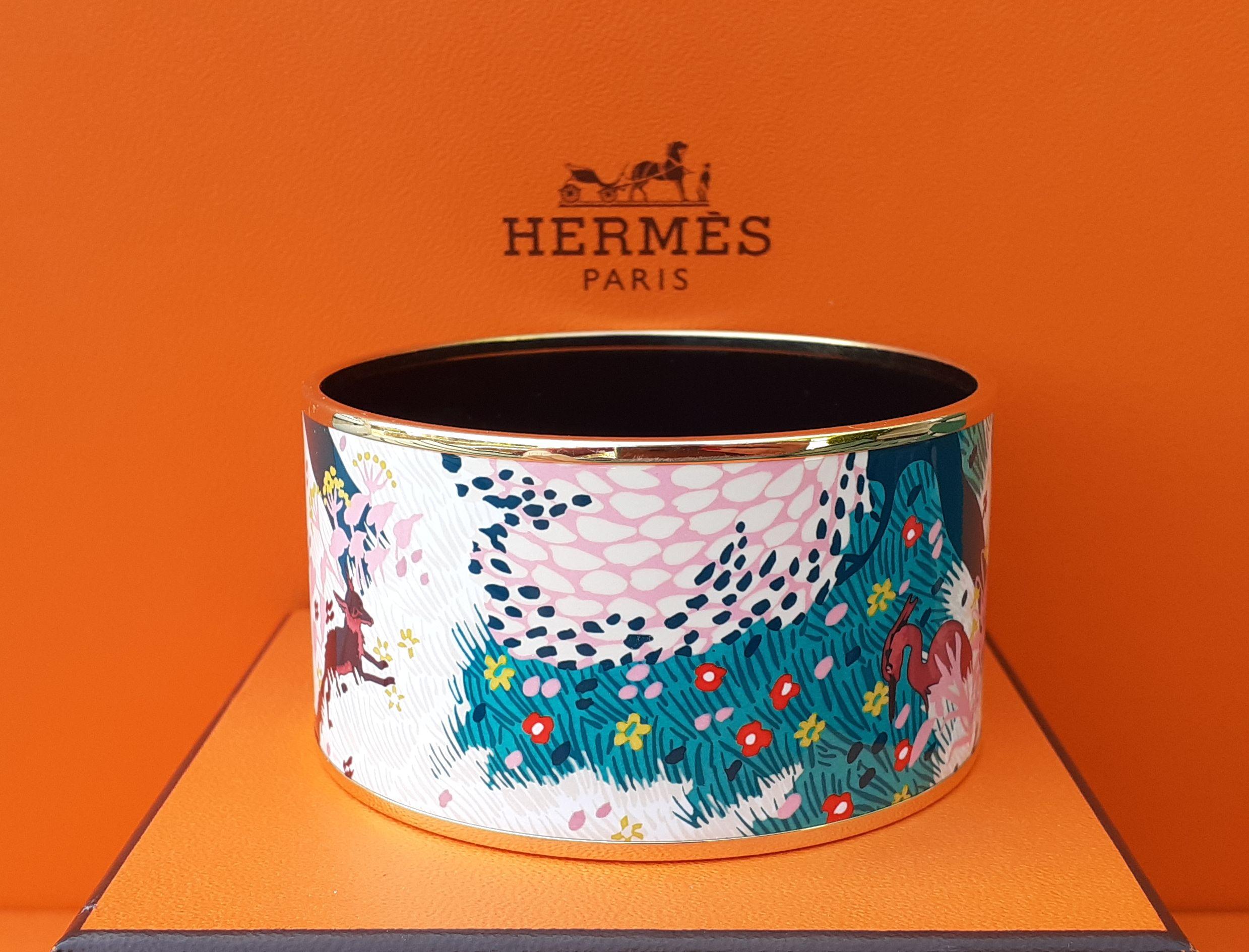 Hermès Enamel Bracelet Dans Un Jardin Anglais Shirley Rosé Ghw Size 65 GRAIL 1