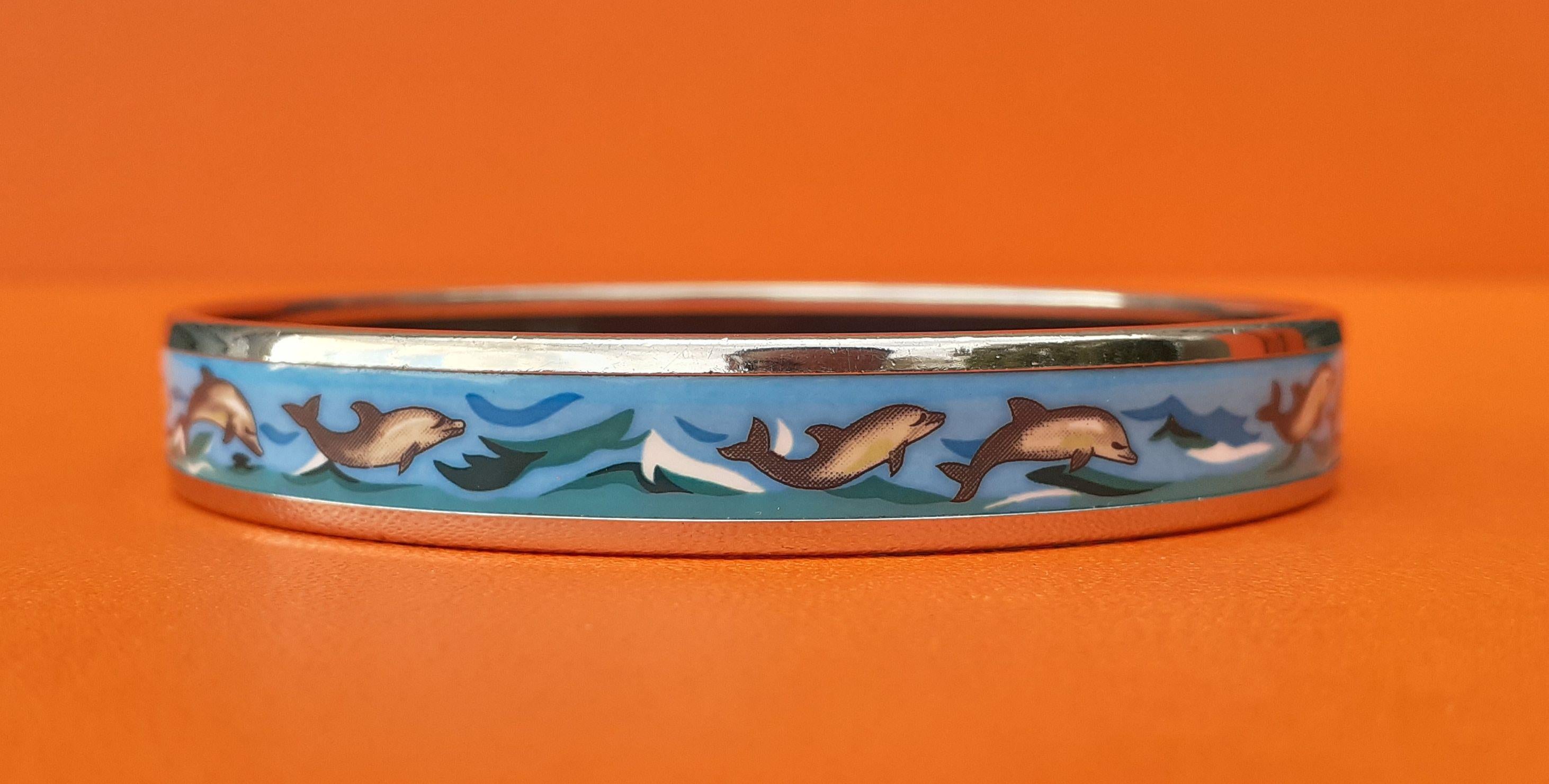 Hermès Enamel Bracelet Dolphins Sea Print Narrow Phw Size GM 70  1