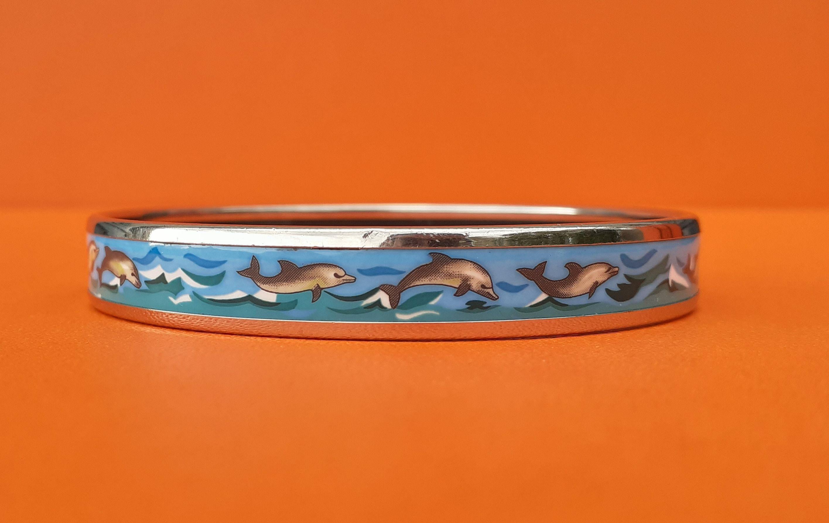 Hermès Enamel Bracelet Dolphins Sea Print Narrow Phw Size GM 70  3