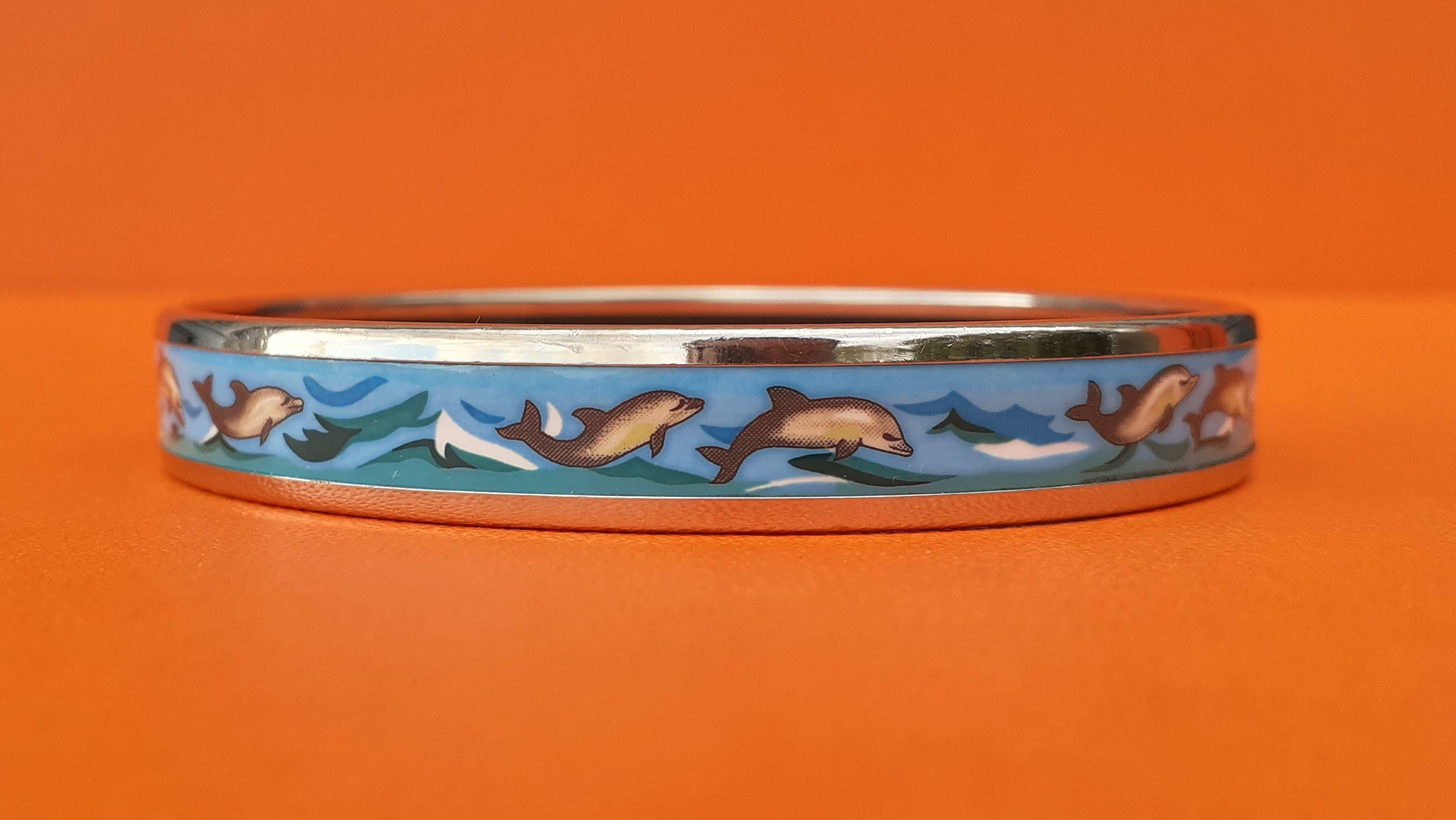 Hermès Enamel Bracelet Dolphins Sea Print Narrow Phw Size GM 70  4