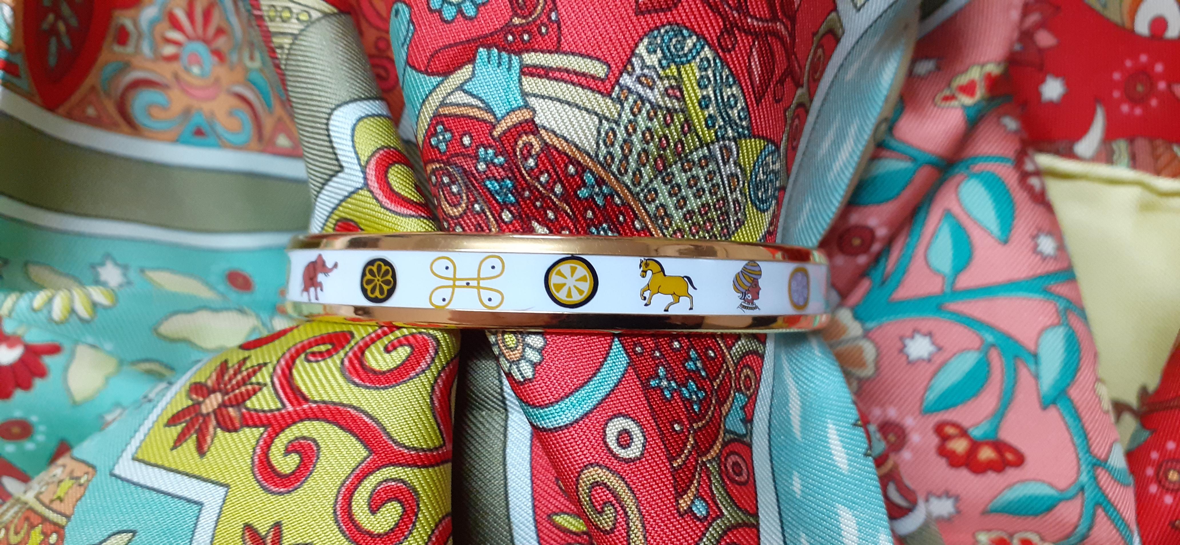 Hermès Enamel Bracelet Elephant Flower Indian Theme Narrow Ghw Size 65 For Sale 8