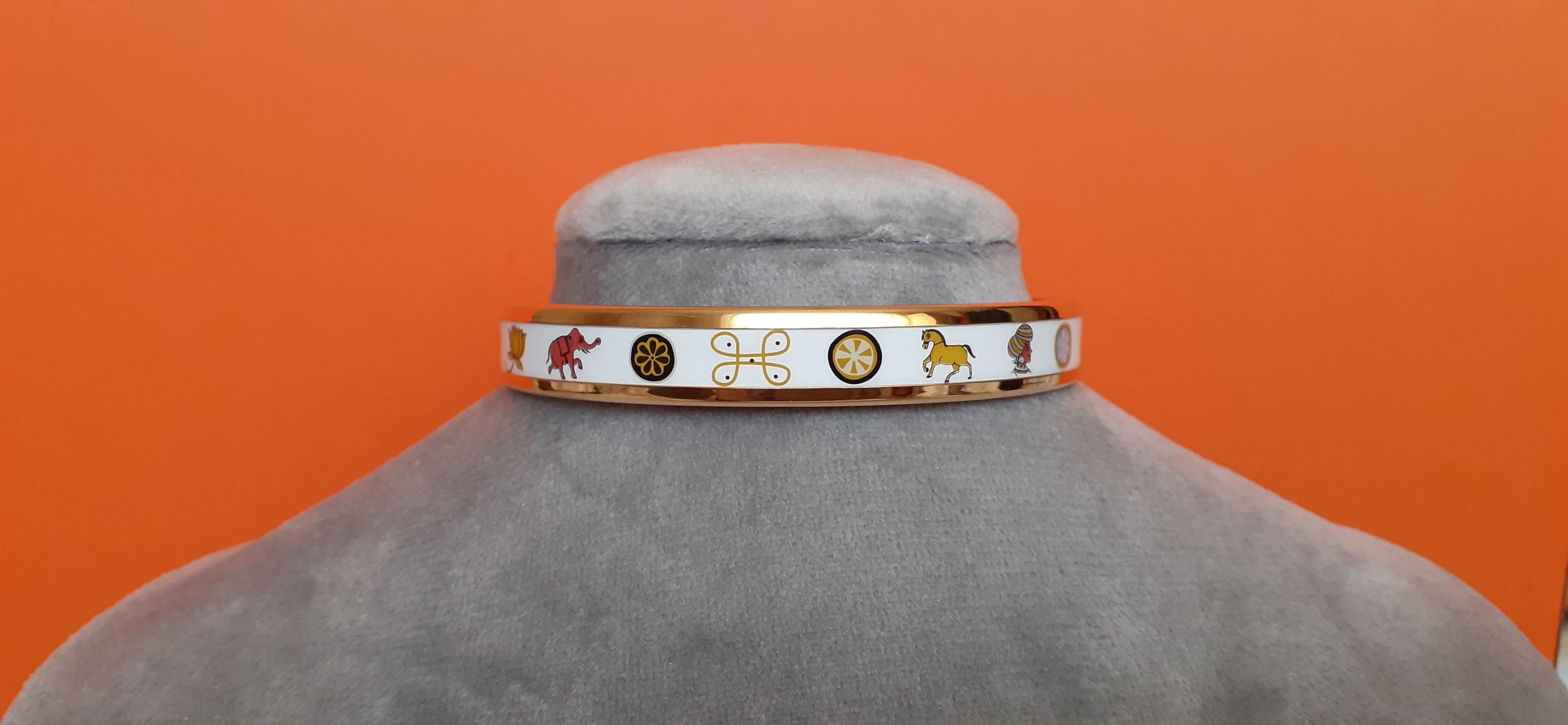 Hermès Emaille-Armband Elefant Blume indischen Thema schmal Ghw Größe 65 Damen im Angebot