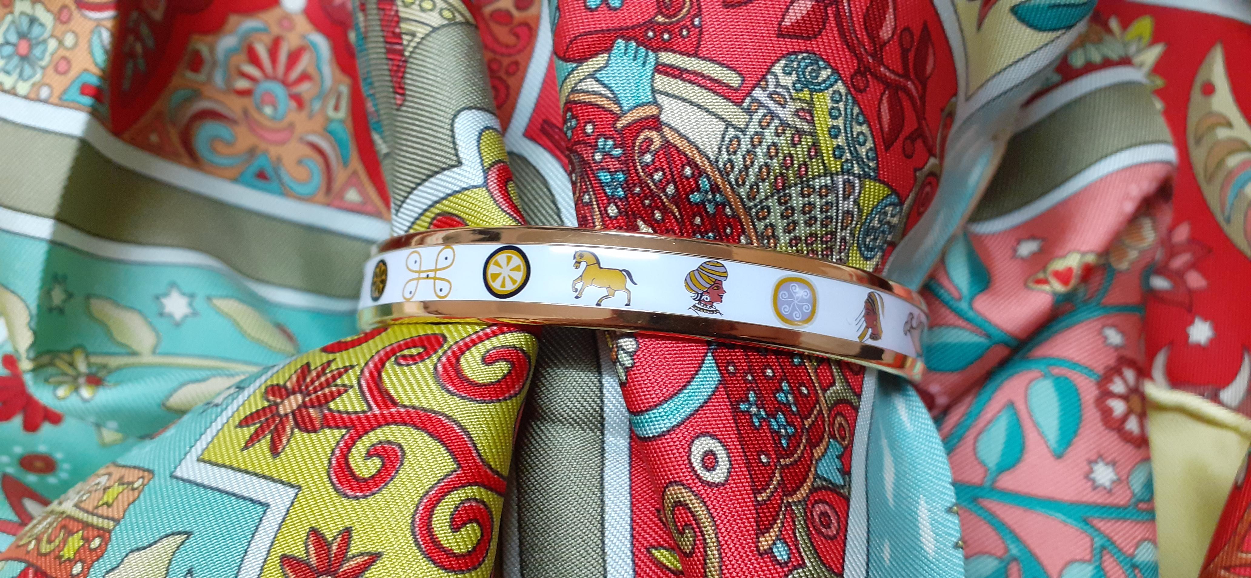 Hermès Enamel Bracelet Elephant Flower Indian Theme Narrow Ghw Size 65 For Sale 6