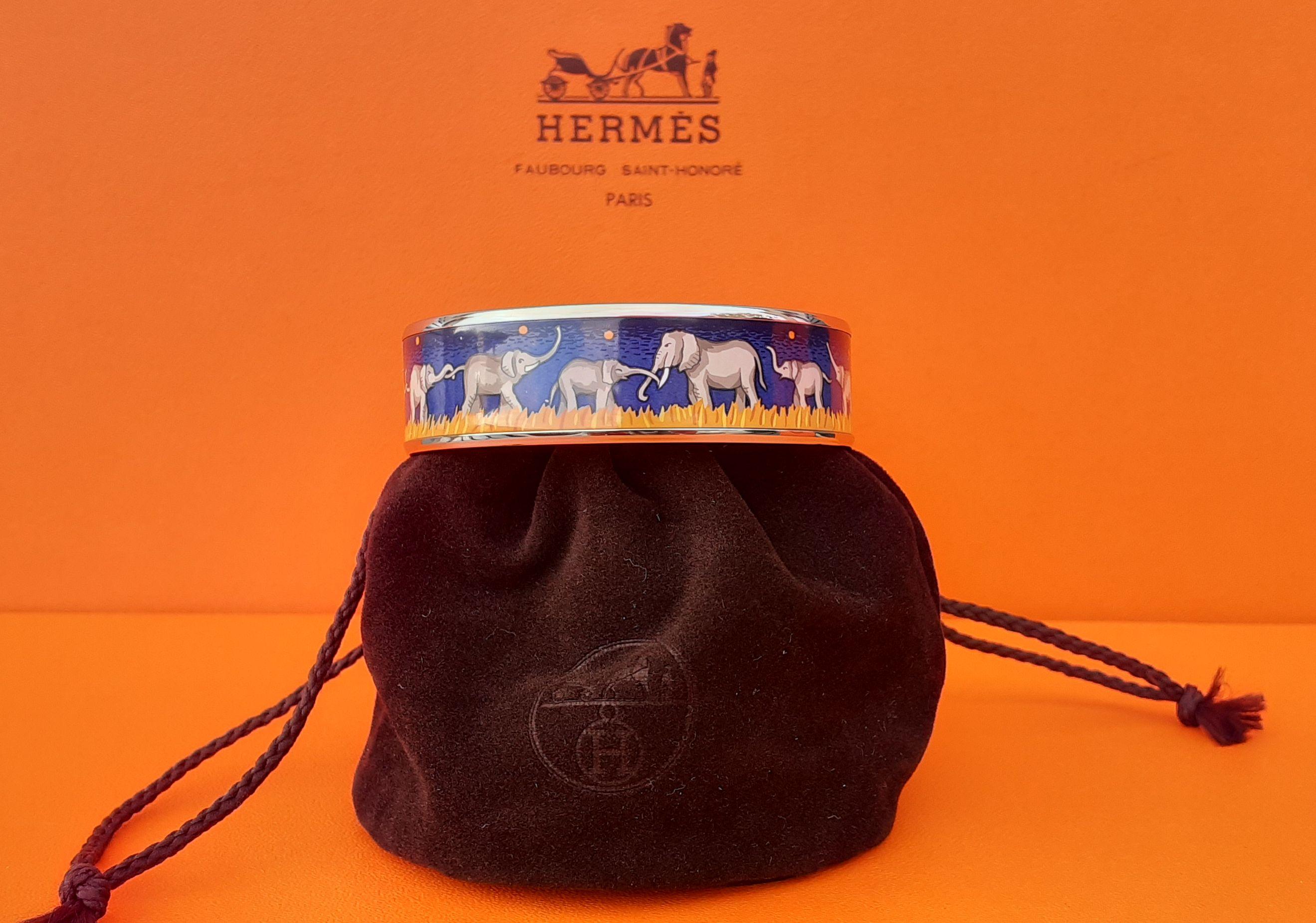 Hermès Enamel Bracelet Elephants Grazing Blue New Palladium Hdw Size 65 RARE 9