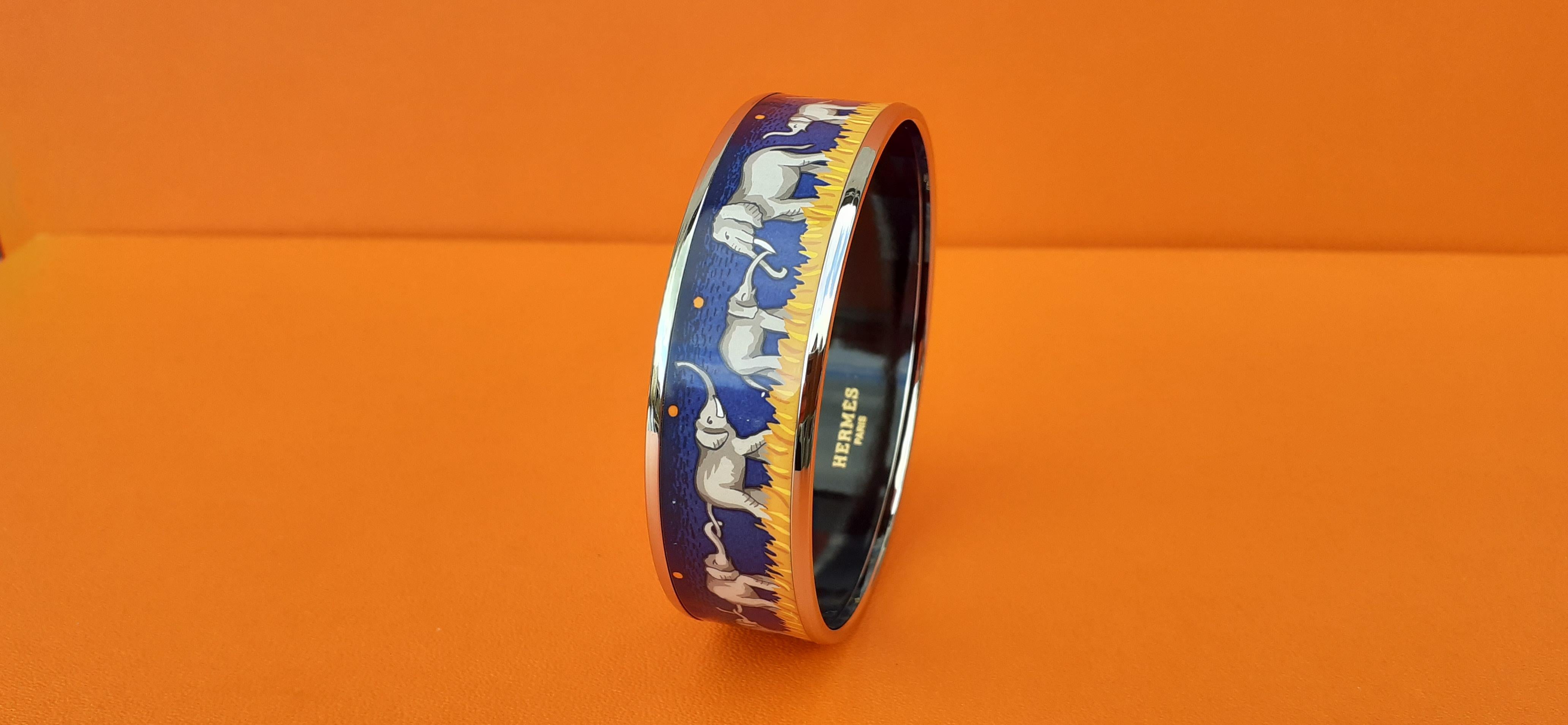 Women's Hermès Enamel Bracelet Elephants Grazing Blue New Palladium Hdw Size 65 RARE