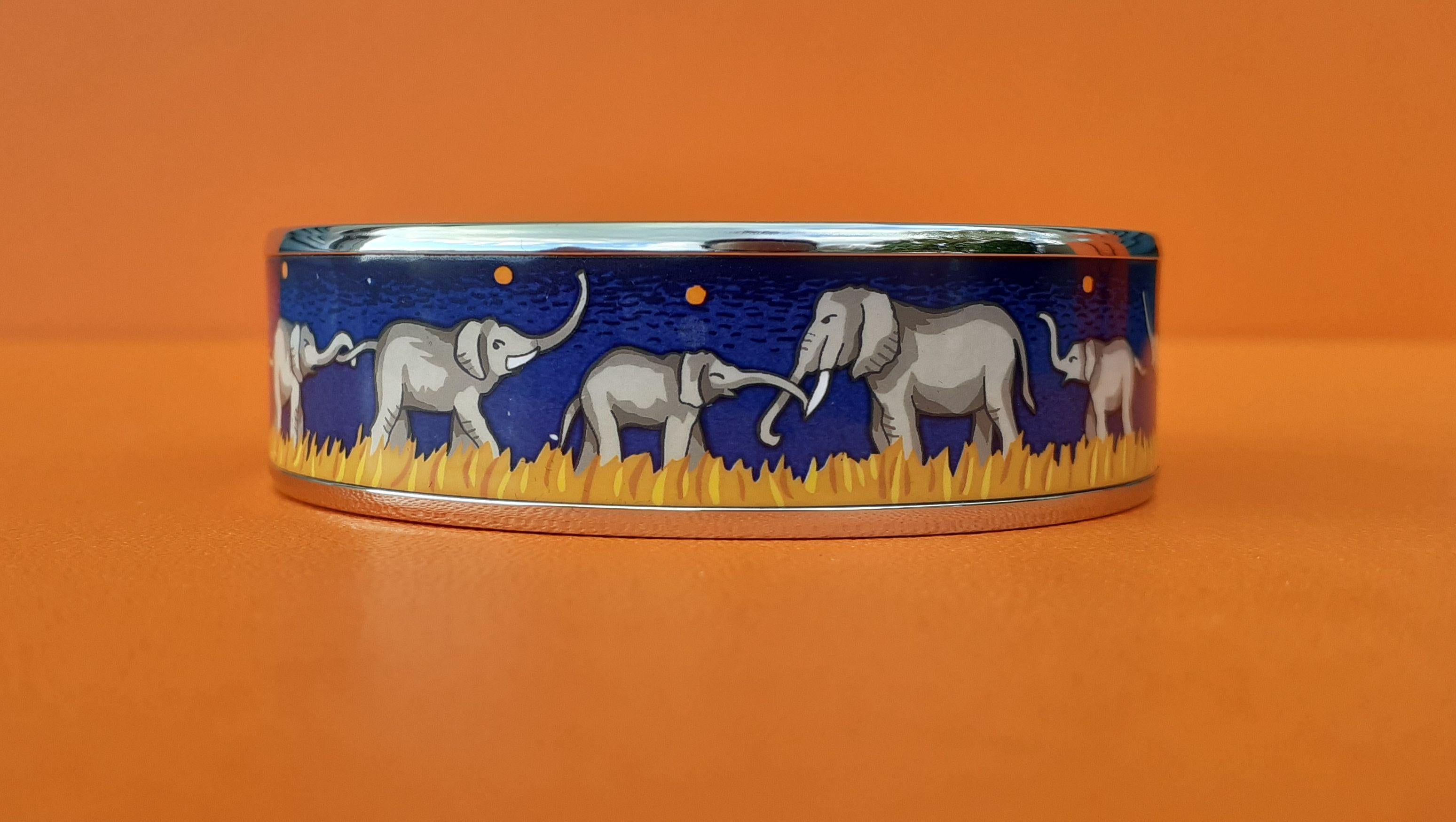 Hermès Enamel Bracelet Elephants Grazing Blue New Palladium Hdw Size 65 RARE 3