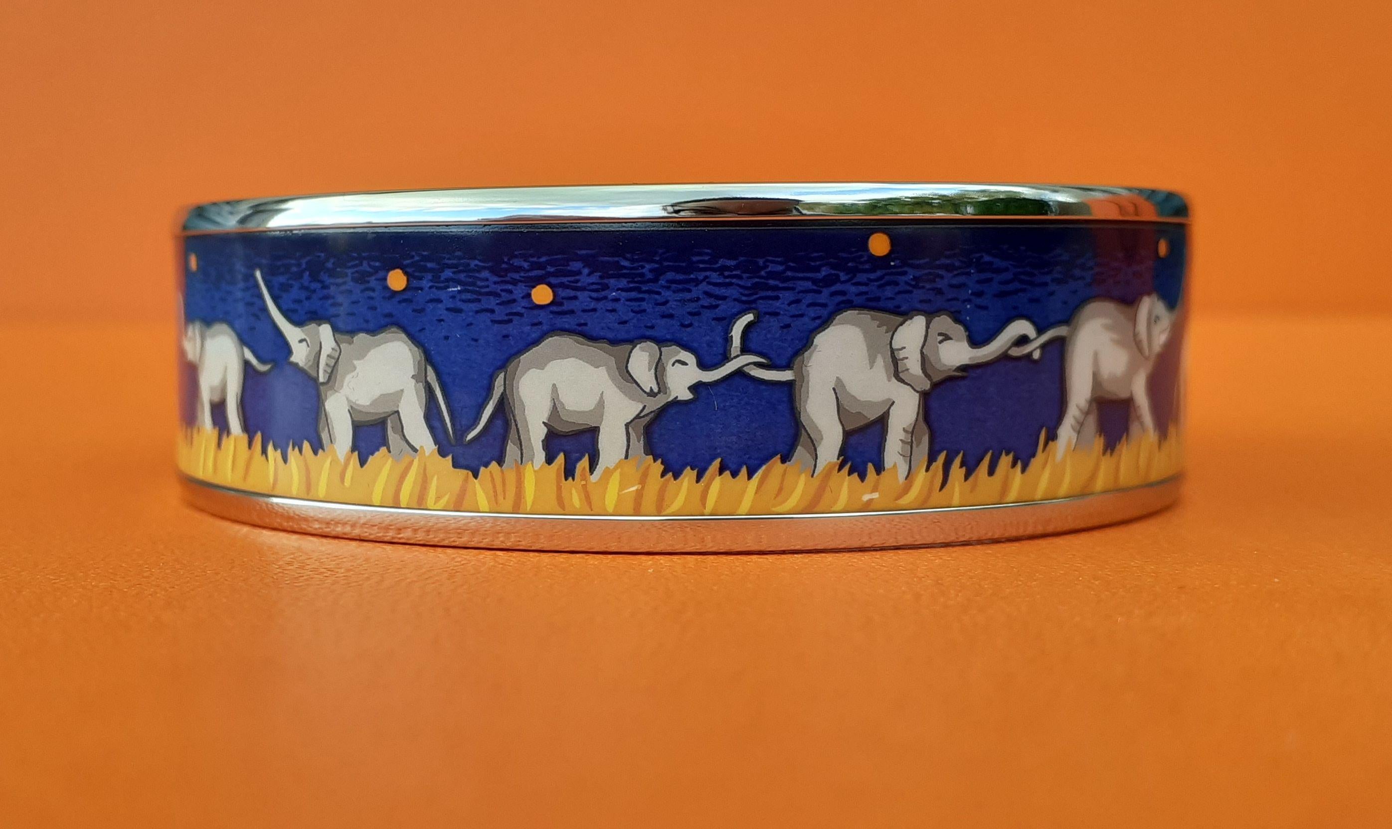 Hermès Enamel Bracelet Elephants Grazing Blue New Palladium Hdw Size 65 RARE 4