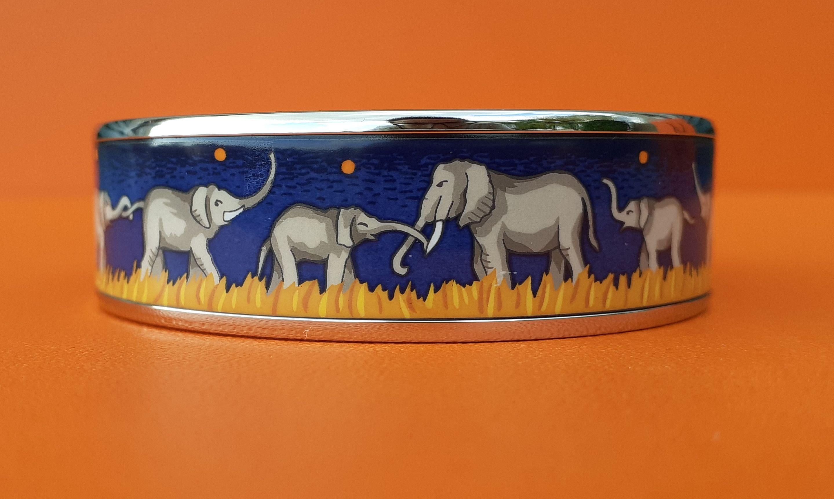 Hermès Enamel Bracelet Elephants Grazing Blue New Palladium Hdw Size 65 RARE 5