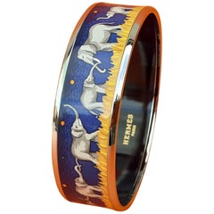 Hermès Enamel Bracelet Elephants Grazing Blue New Palladium Hdw Size 65 RARE