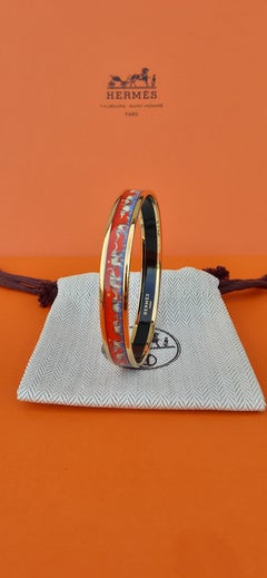 Hermès Enamel Bracelet Elephants Grazing Red Narrow NEW Gold Hdw Size 70