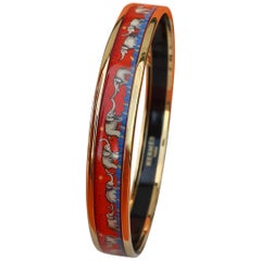 Hermès Enamel Bracelet Elephants Grazing Red Narrow NEW Gold Hdw Size 70