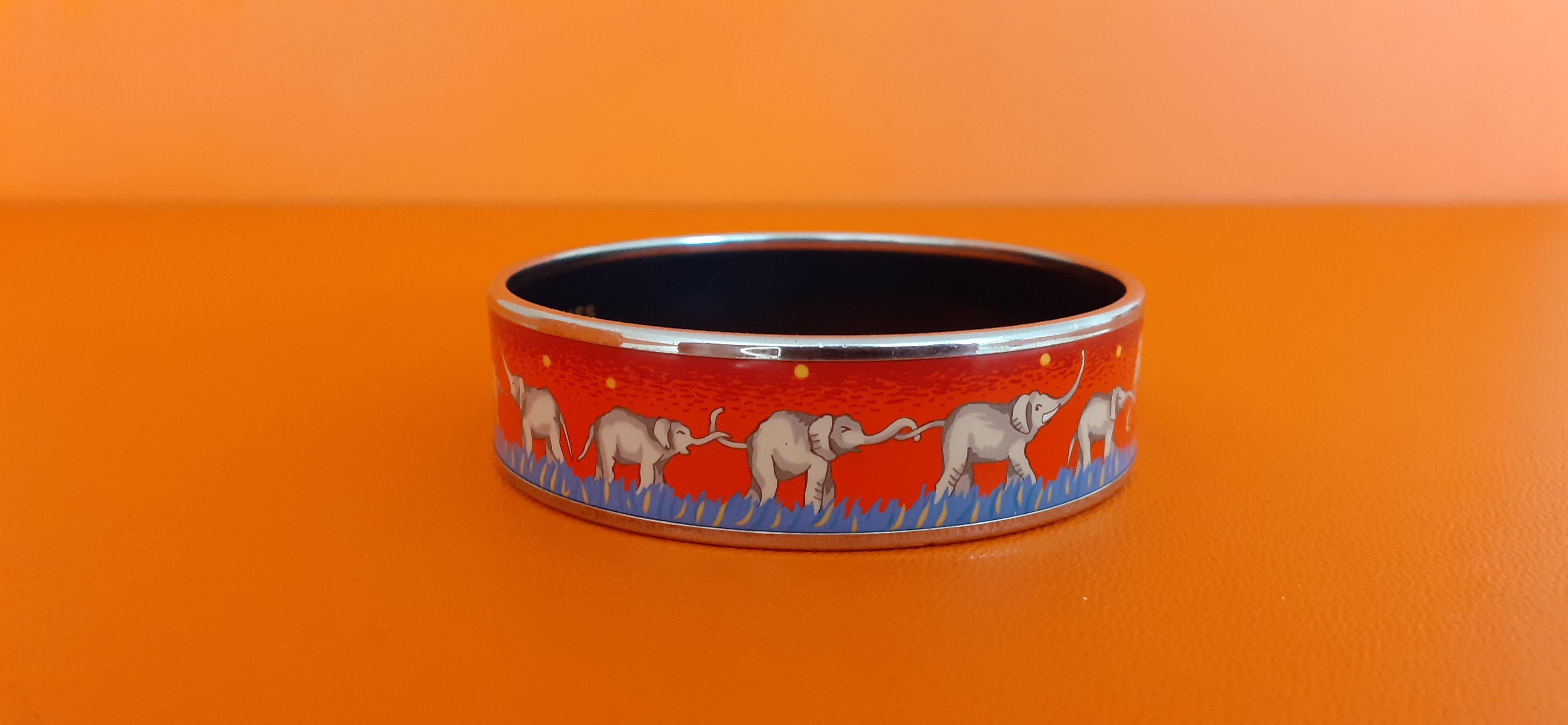 Women's Hermès Enamel Bracelet Elephants Grazing Red Phw Size PM 65