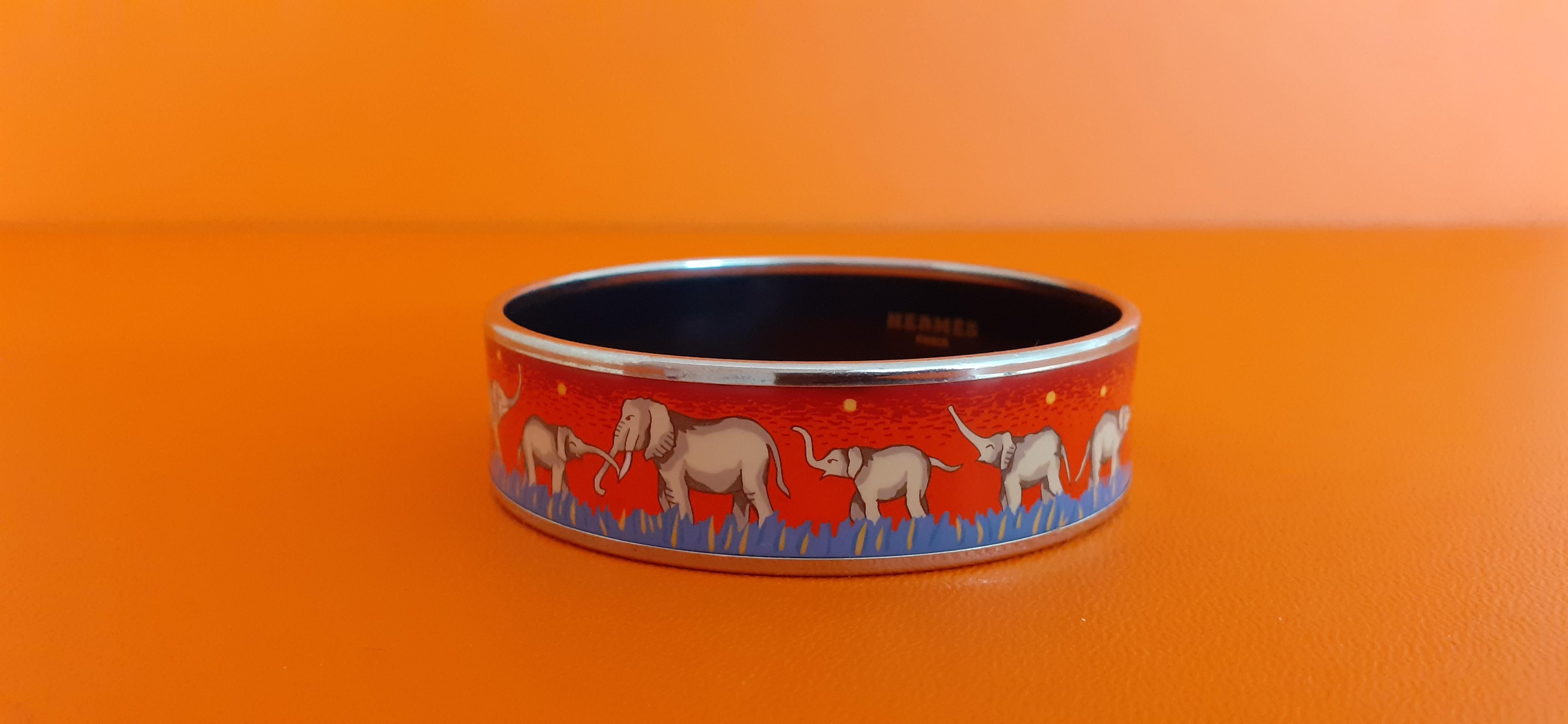 Hermès Enamel Bracelet Elephants Grazing Red Phw Size PM 65 1