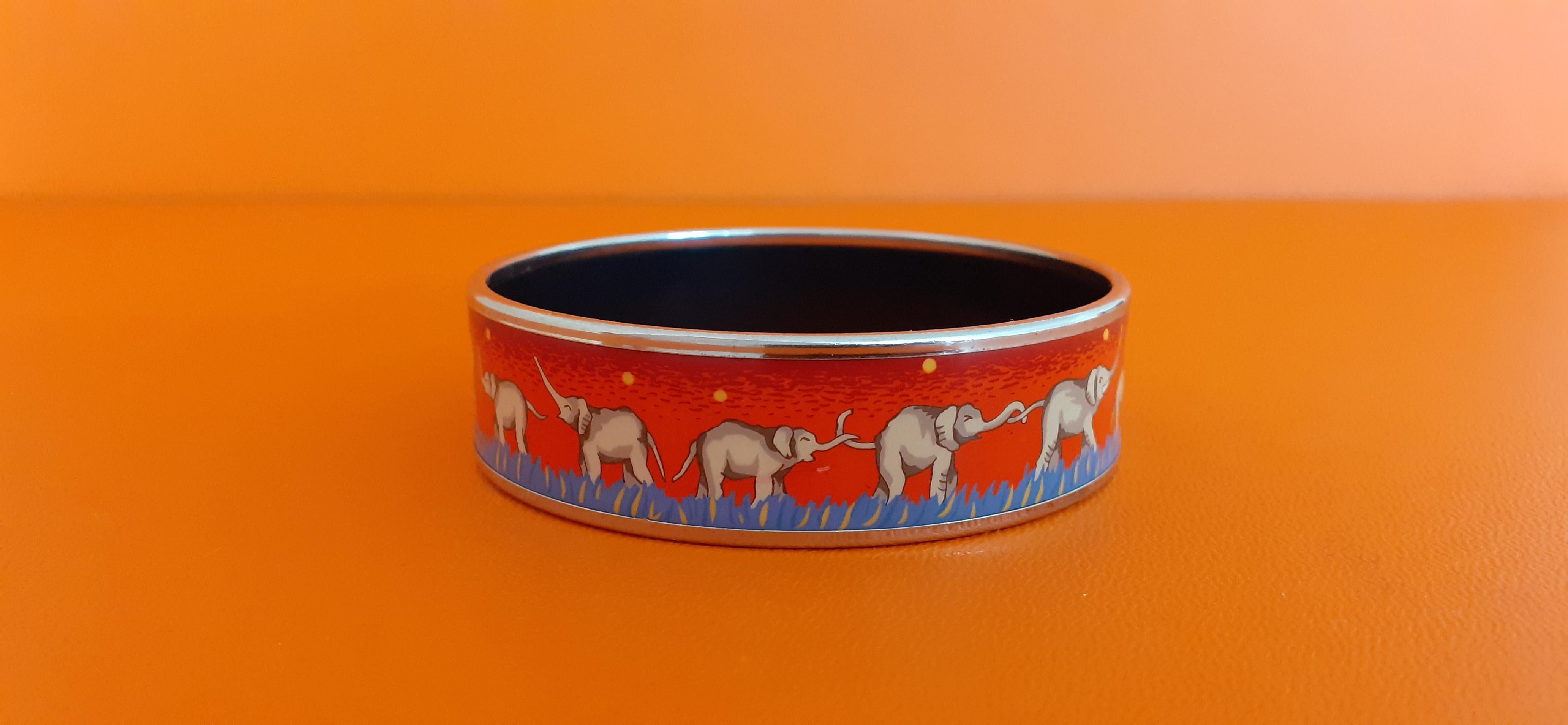 Hermès Enamel Bracelet Elephants Grazing Red Phw Size PM 65 2