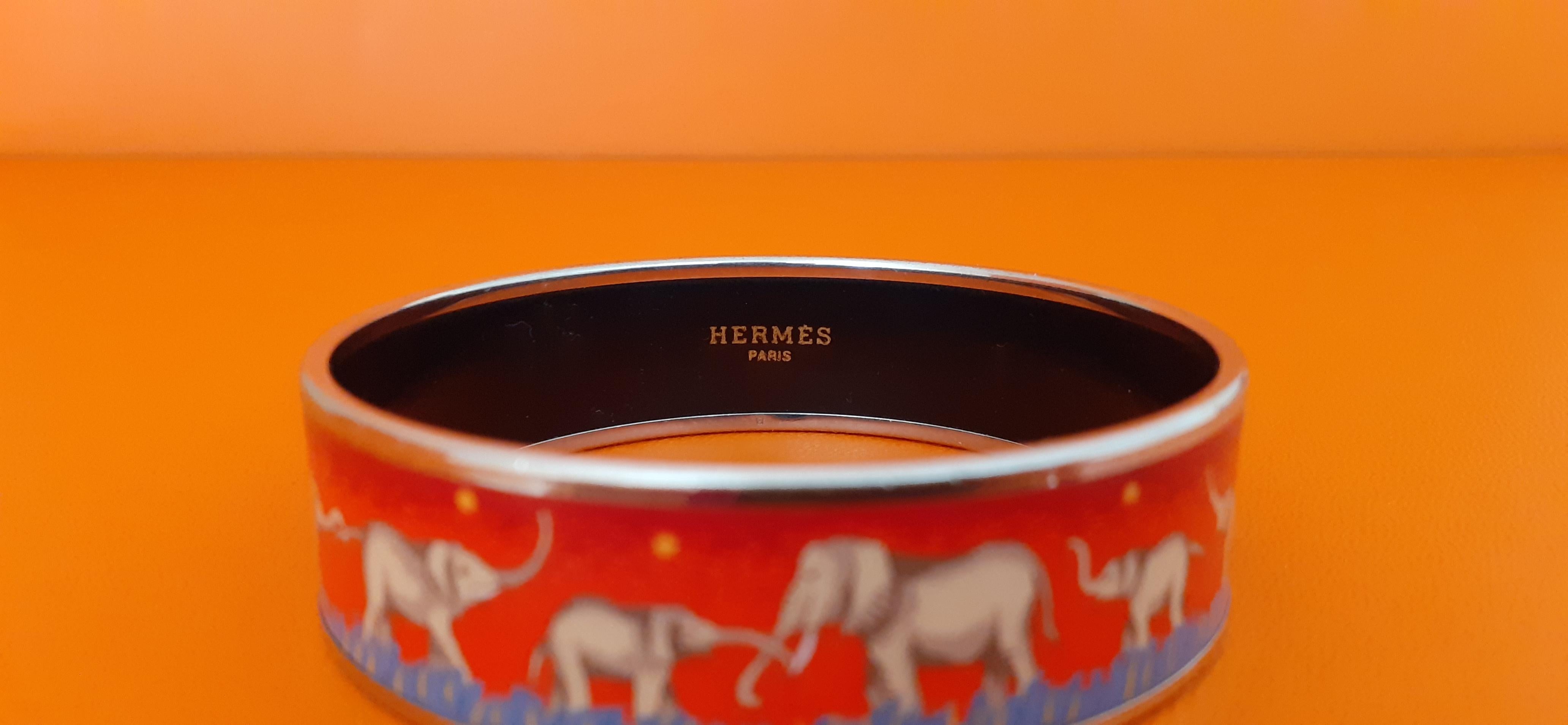 Hermès Enamel Bracelet Elephants Grazing Red Phw Size PM 65 3