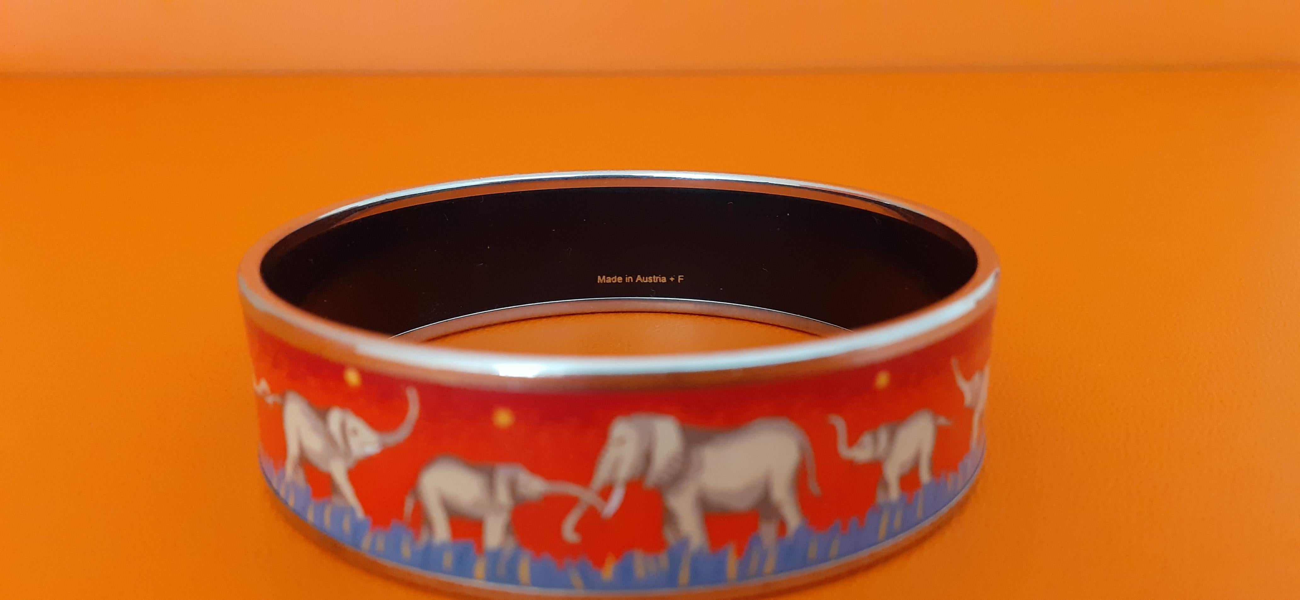 Hermès Enamel Bracelet Elephants Grazing Red Phw Size PM 65 4