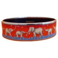Hermès Enamel Bracelet Elephants Grazing Red Phw Size PM 65