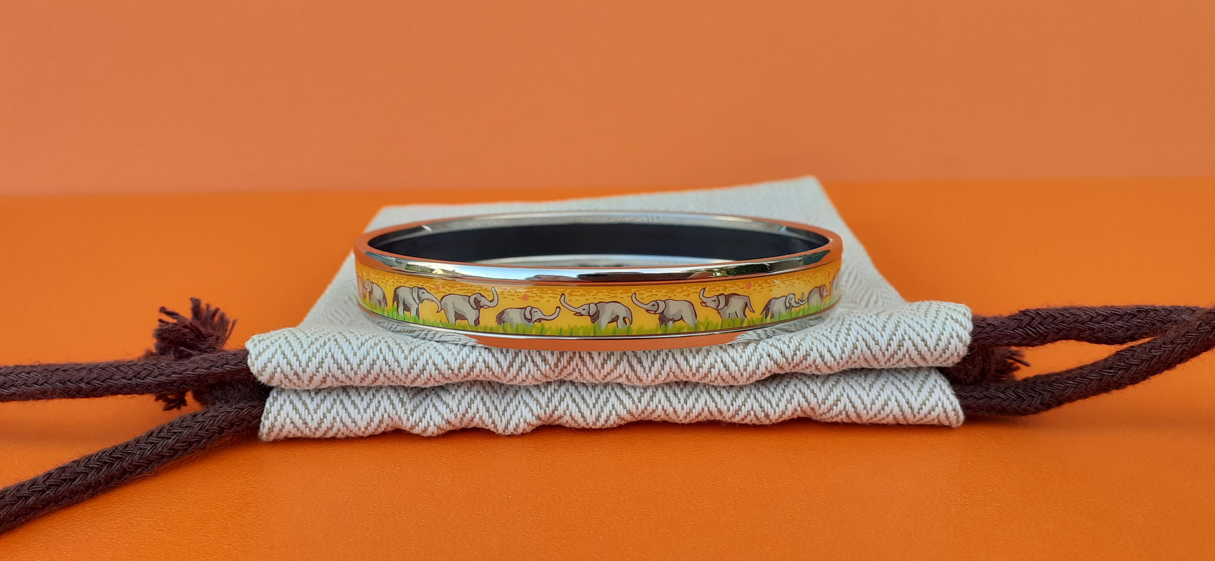 Hermès Emaille-Armband Elefanten grasend Gelb Schmal NEU Phw Größe 70 im Angebot 1