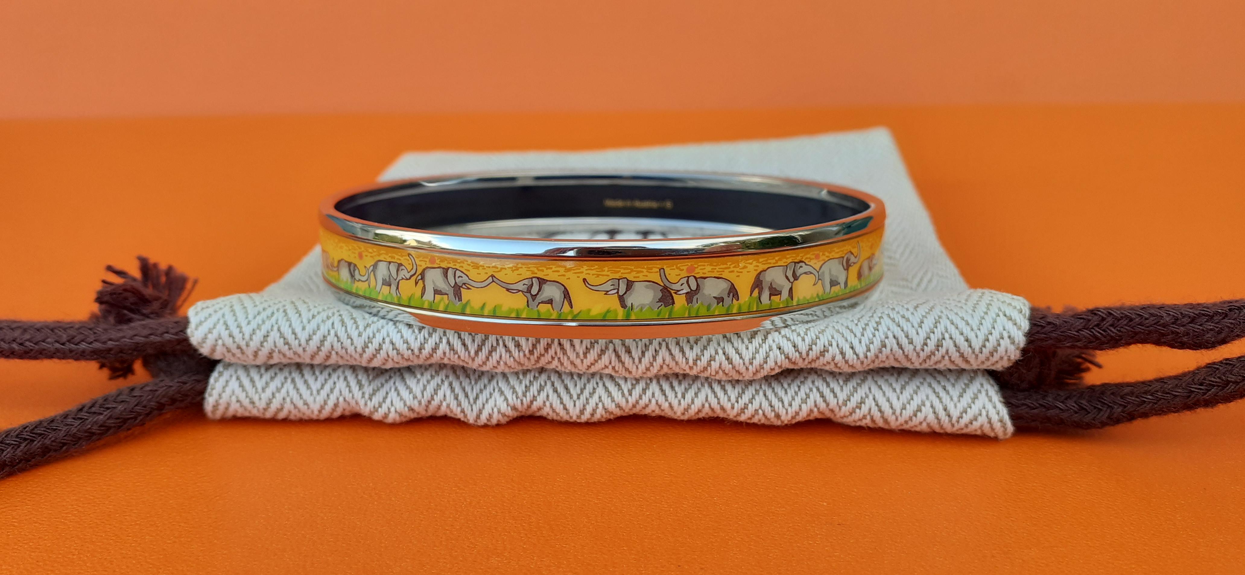 Hermès Emaille-Armband Elefanten grasend Gelb Schmal NEU Phw Größe 70 im Angebot 2