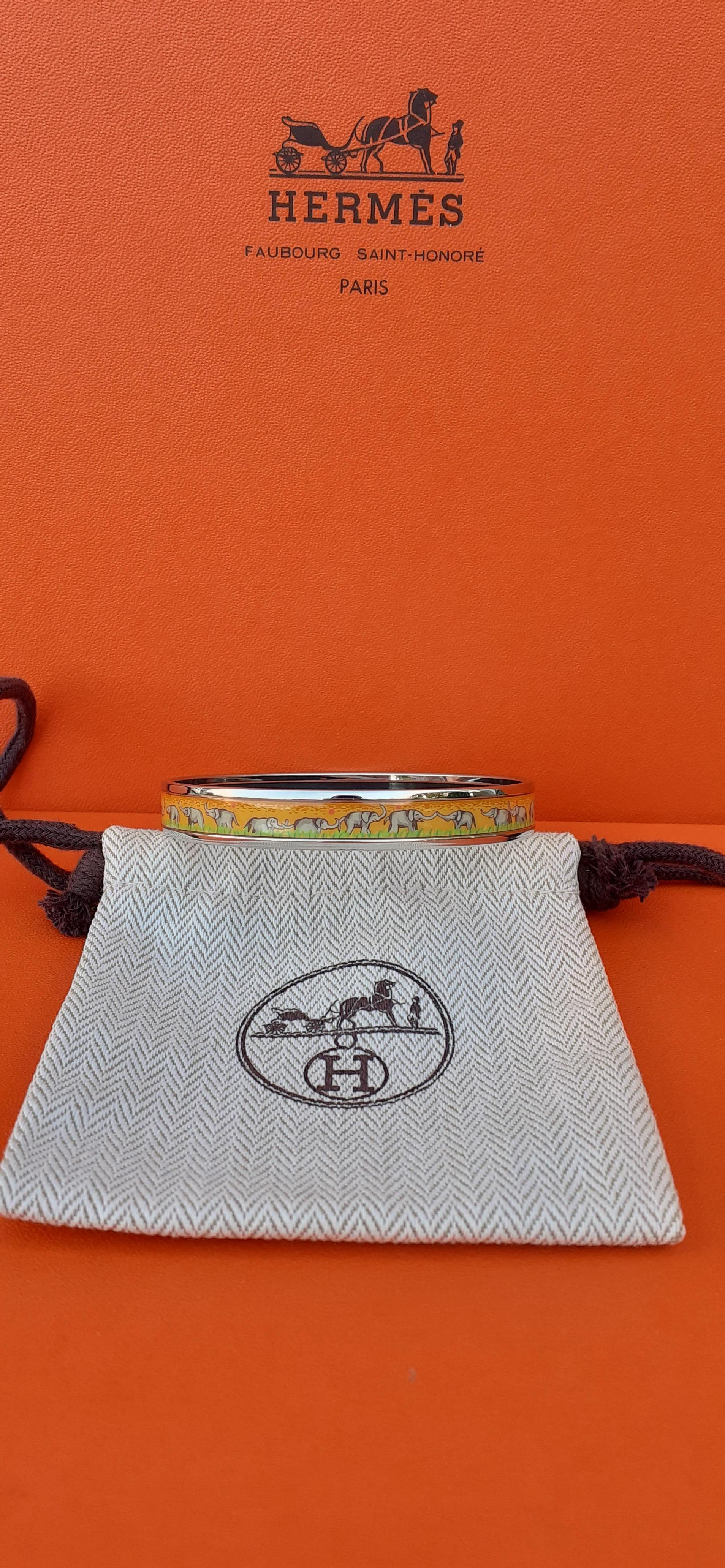 Hermès Emaille-Armband Elefanten grasend Gelb Schmal NEU Phw Größe 70 im Angebot 3