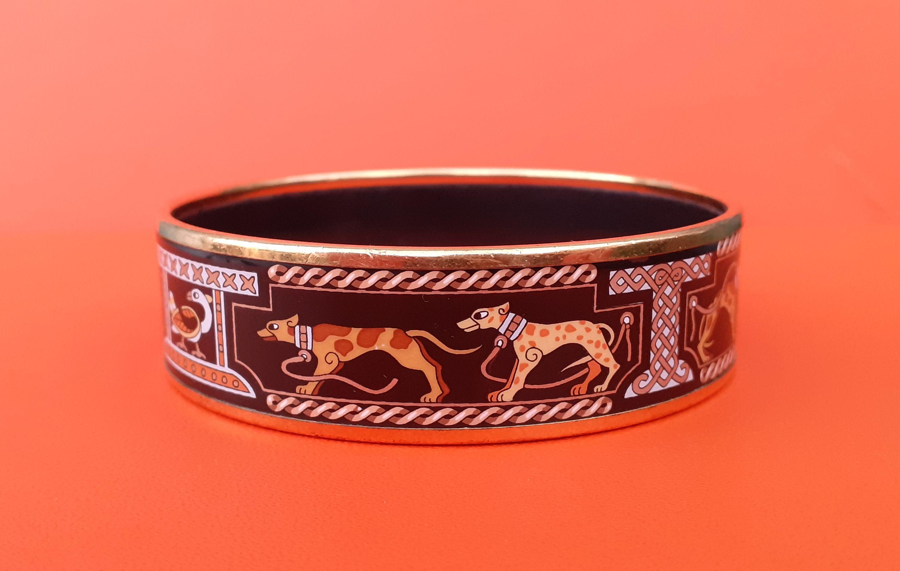 Hermès Enamel Bracelet Greyhound Dogs Levriers Ghw Size 70 GM For Sale 3