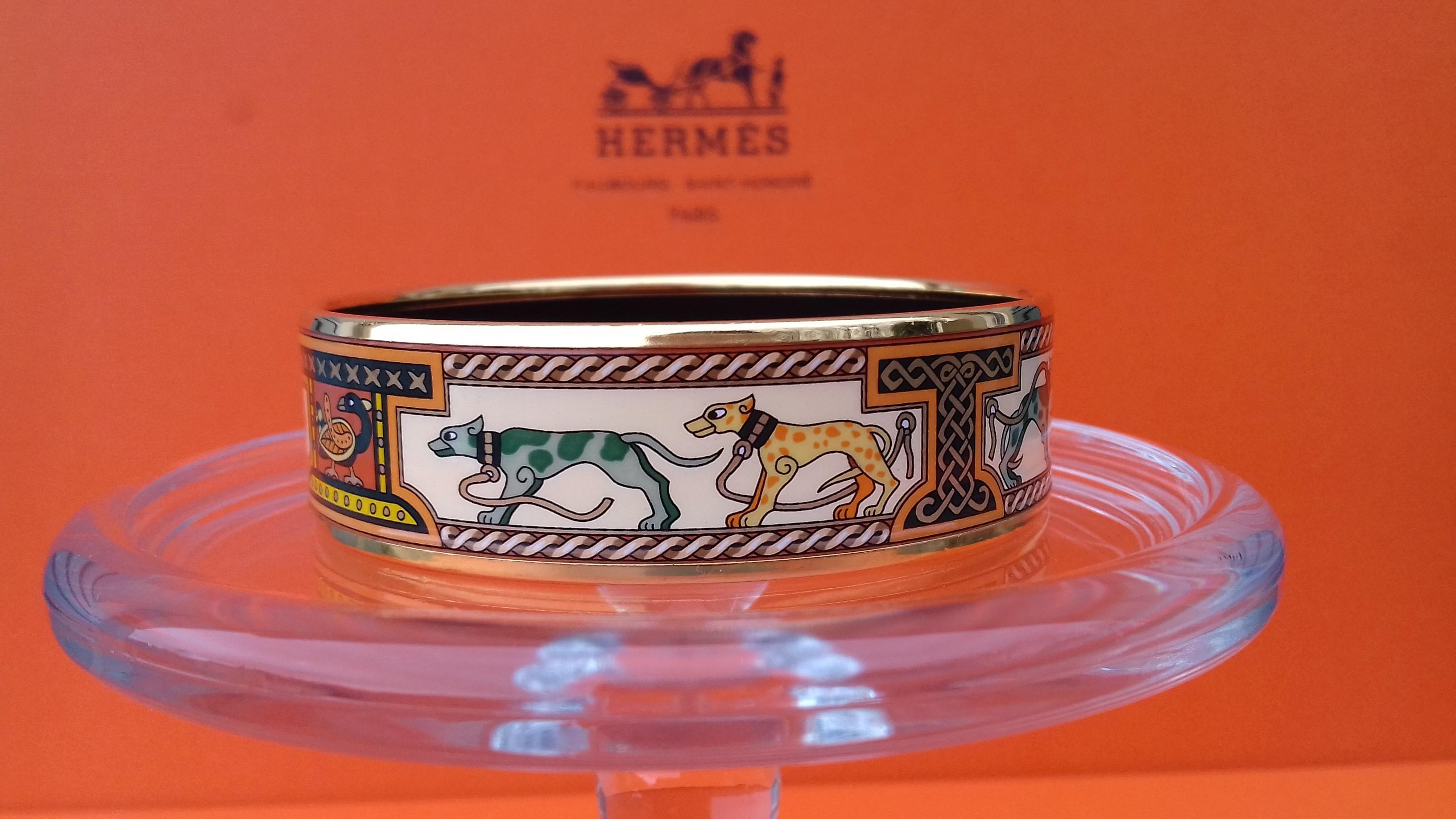 Hermès Enamel Bracelet Greyhound Dogs Levriers Golden Hdw Size 65 6