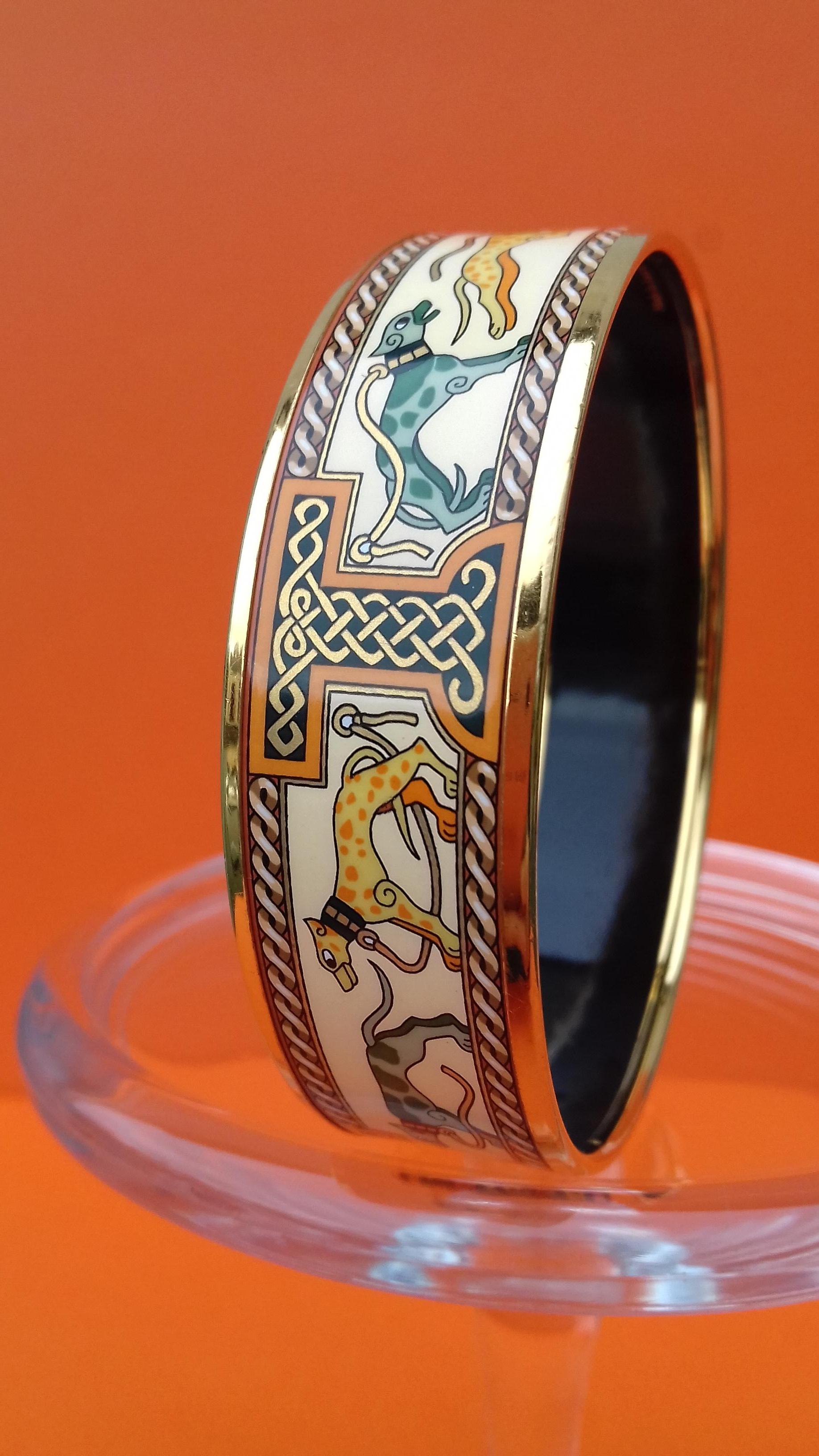 Hermès Enamel Bracelet Greyhound Dogs Levriers Golden Hdw Size 65 8