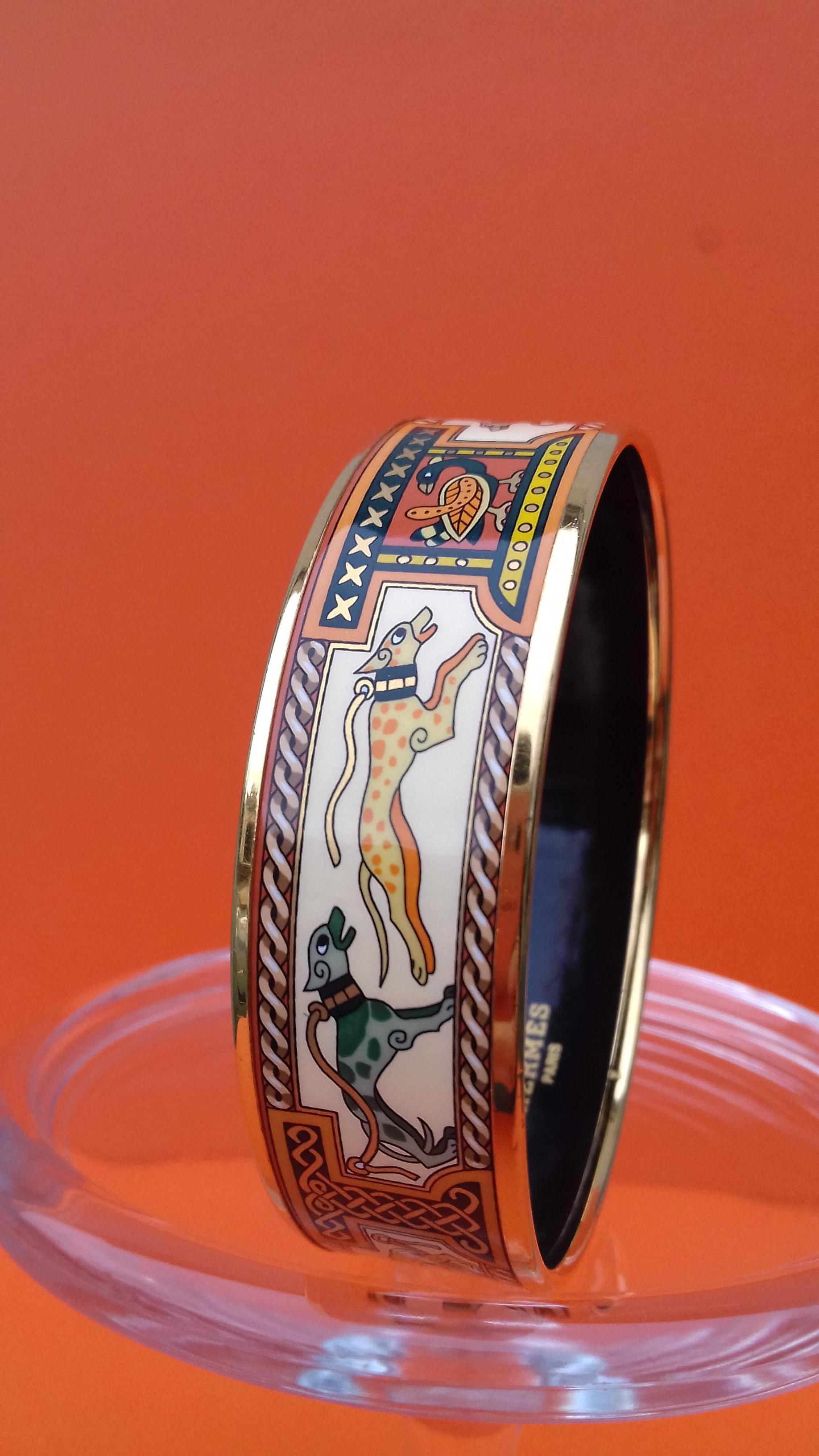 Hermès Enamel Bracelet Greyhound Dogs Levriers Golden Hdw Size 65 8