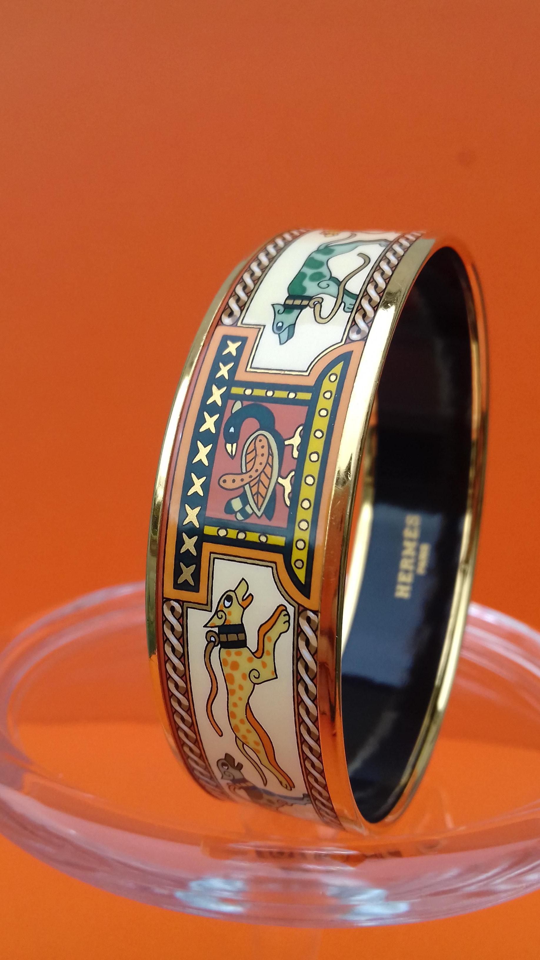 Hermès Enamel Bracelet Greyhound Dogs Levriers Golden Hdw Size 65 9