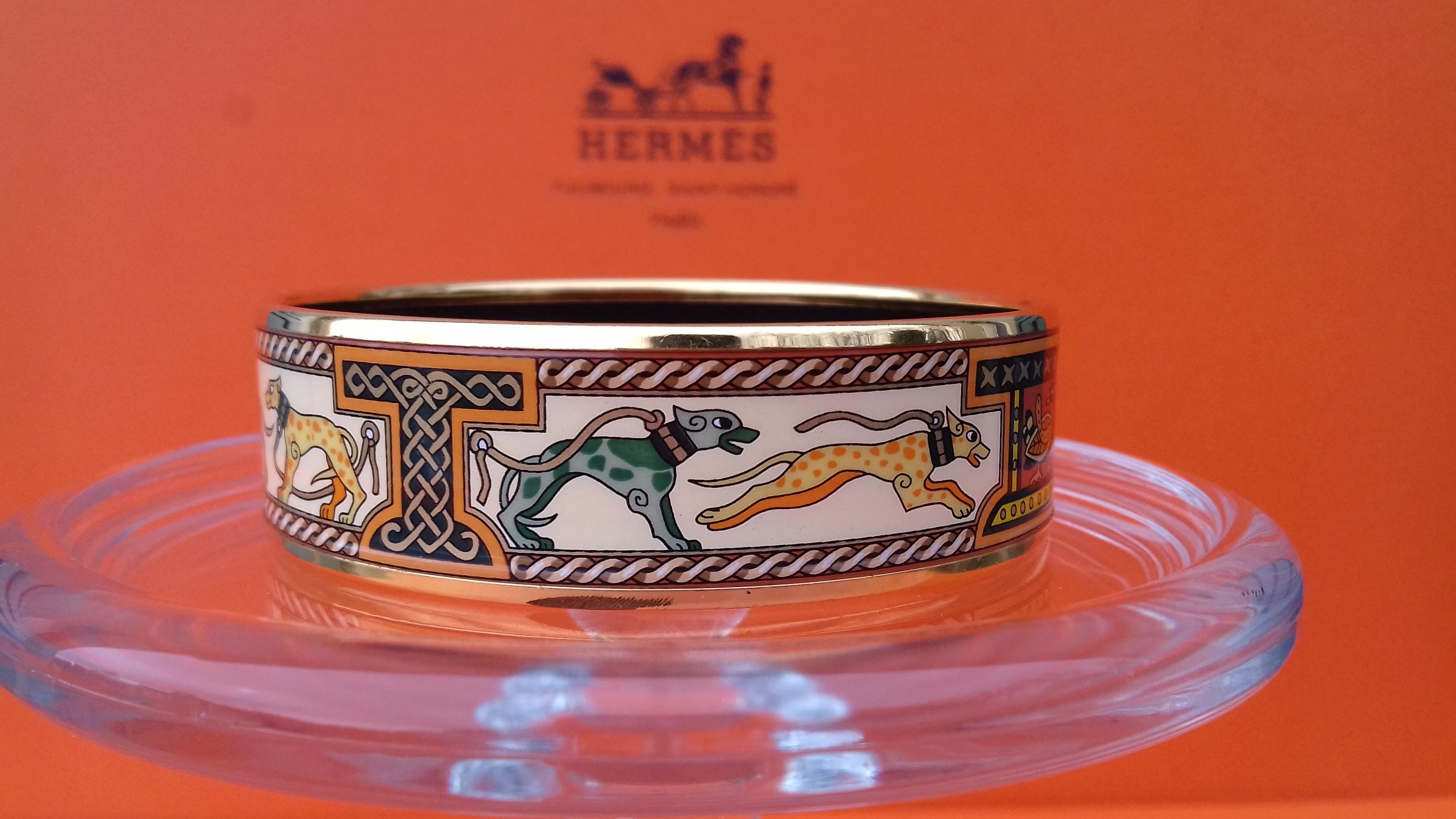 Hermès Enamel Bracelet Greyhound Dogs Levriers Golden Hdw Size 65 3