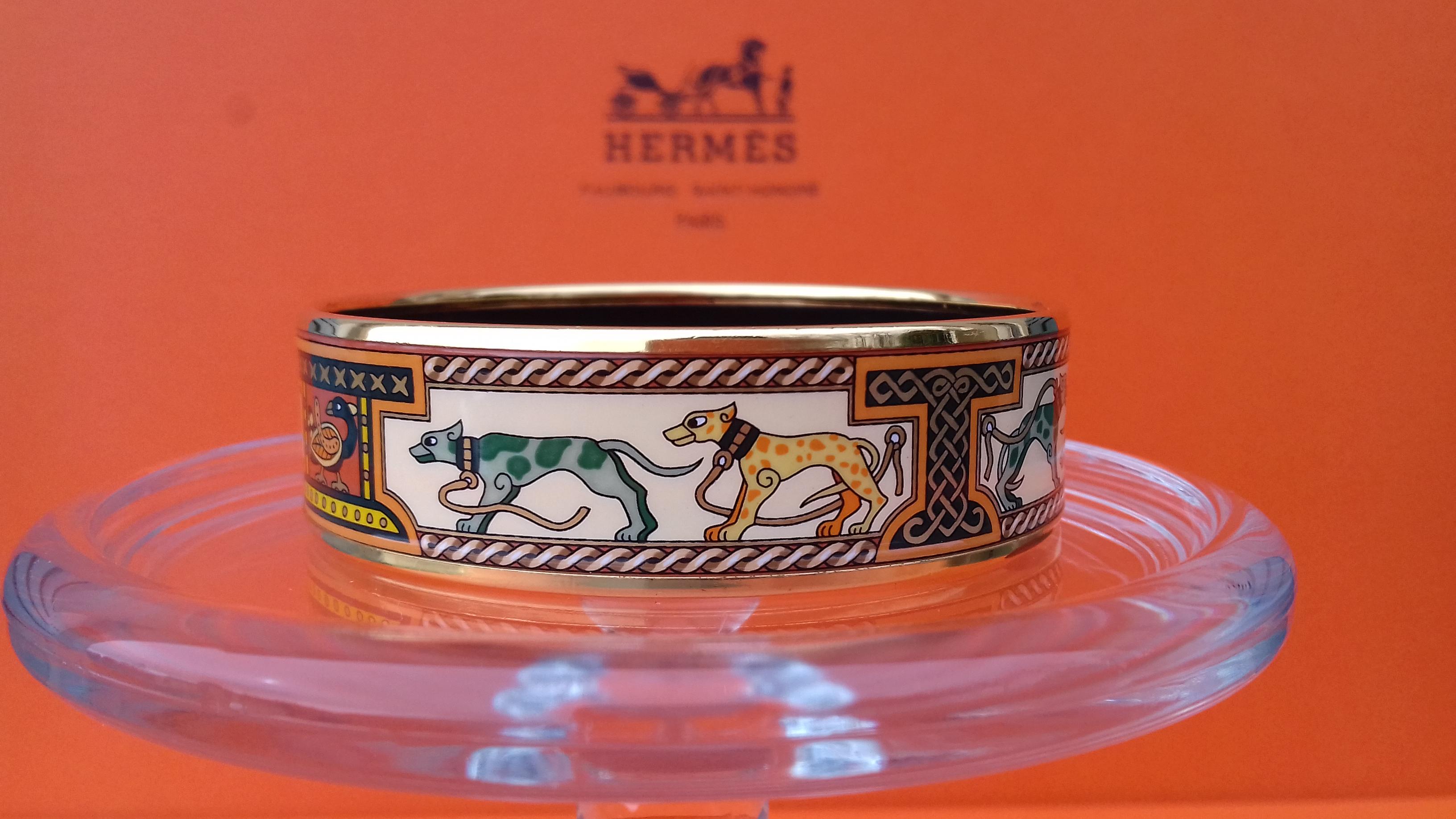 Hermès Enamel Bracelet Greyhound Dogs Levriers Golden Hdw Size 65 5