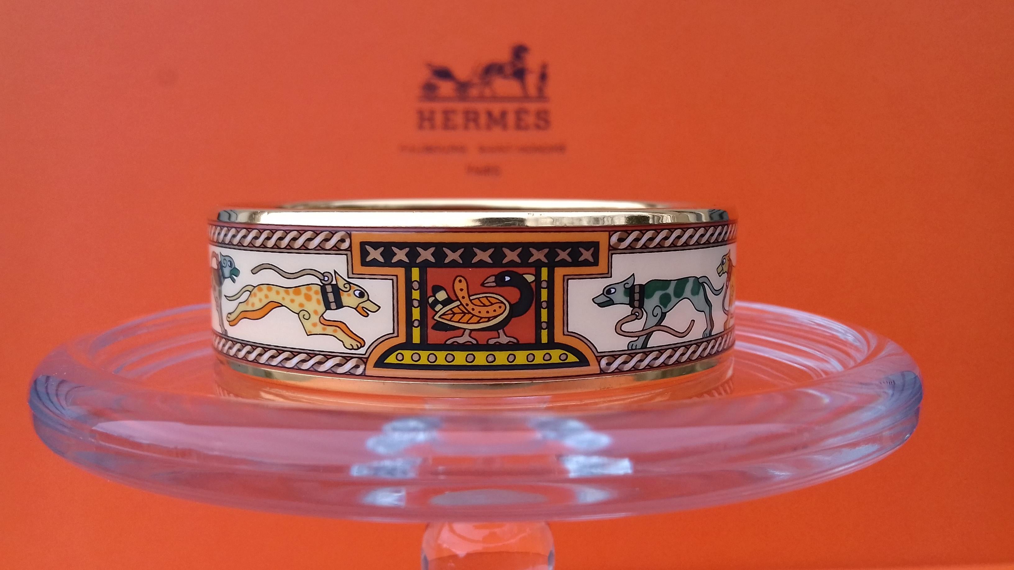 Hermès Enamel Bracelet Greyhound Dogs Levriers Golden Hdw Size 65 6