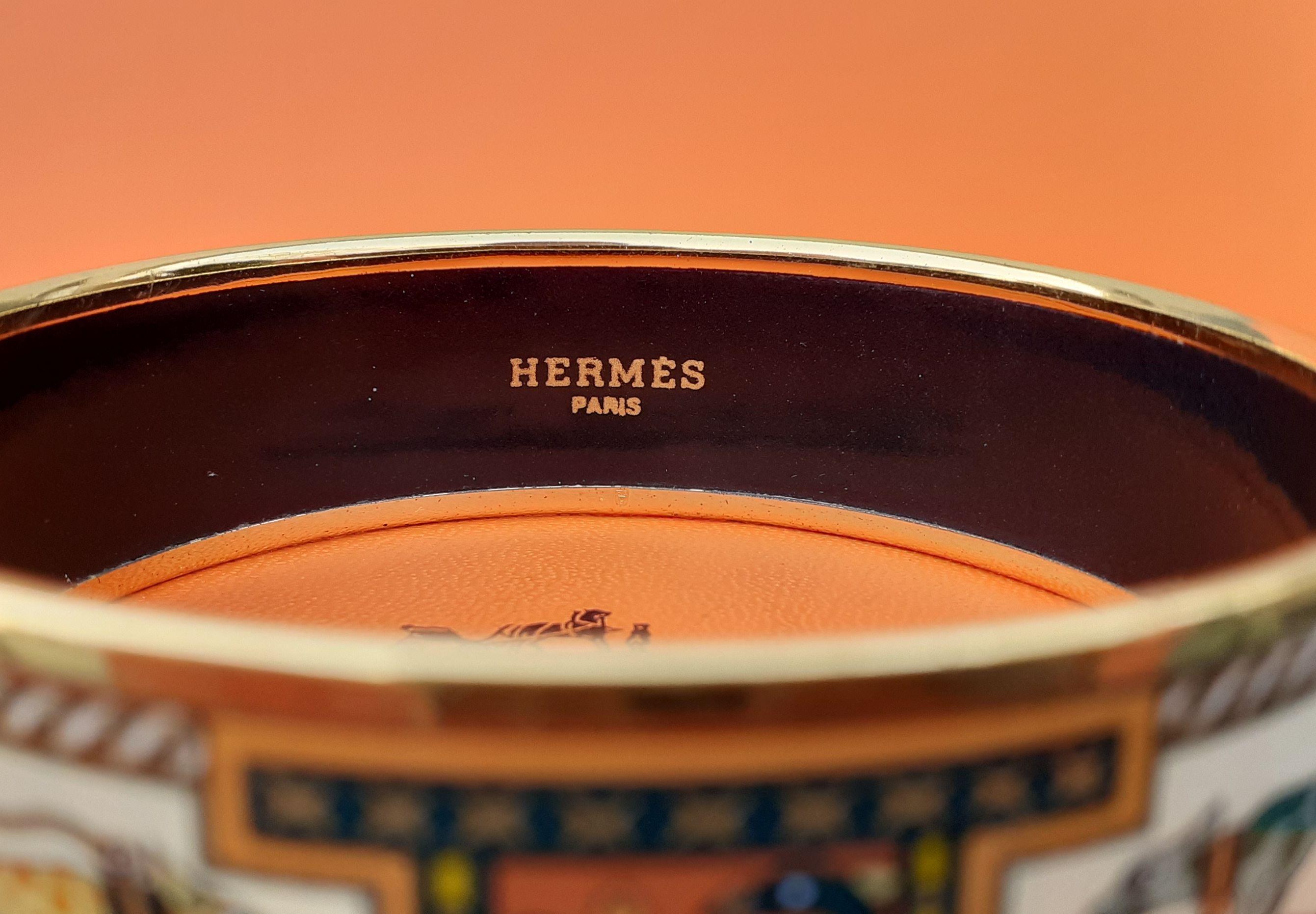 Hermès Enamel Bracelet Greyhound Dogs Lévriers Golden Hdw Size PM 65 7