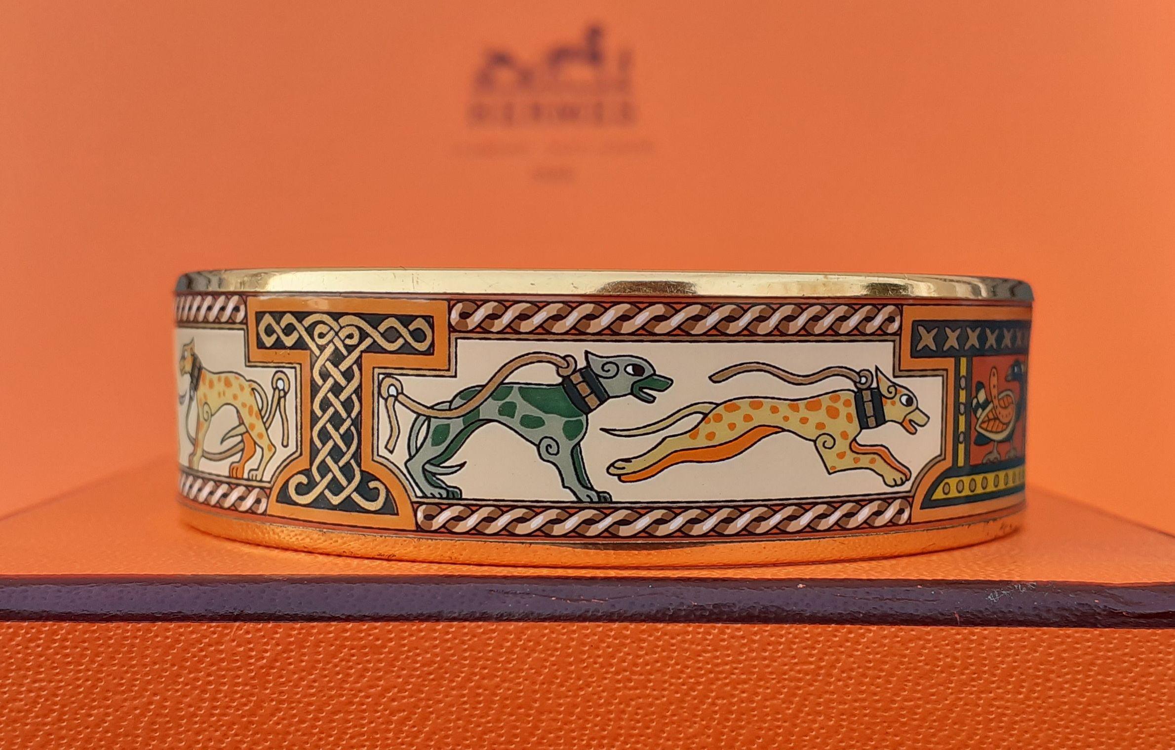 Hermès Enamel Bracelet Greyhound Dogs Lévriers Golden Hdw Size PM 65 4