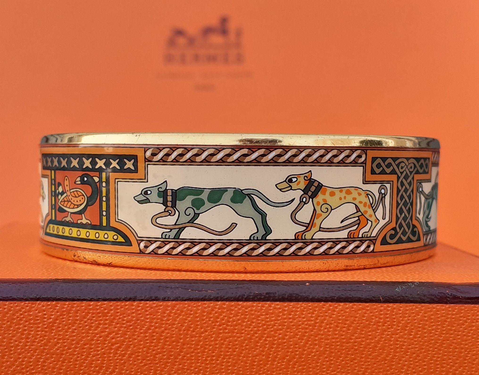 Hermès Enamel Bracelet Greyhound Dogs Lévriers Golden Hdw Size PM 65 5