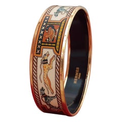 Retro Hermès Enamel Bracelet Greyhound Dogs Lévriers Golden Hdw Size PM 65