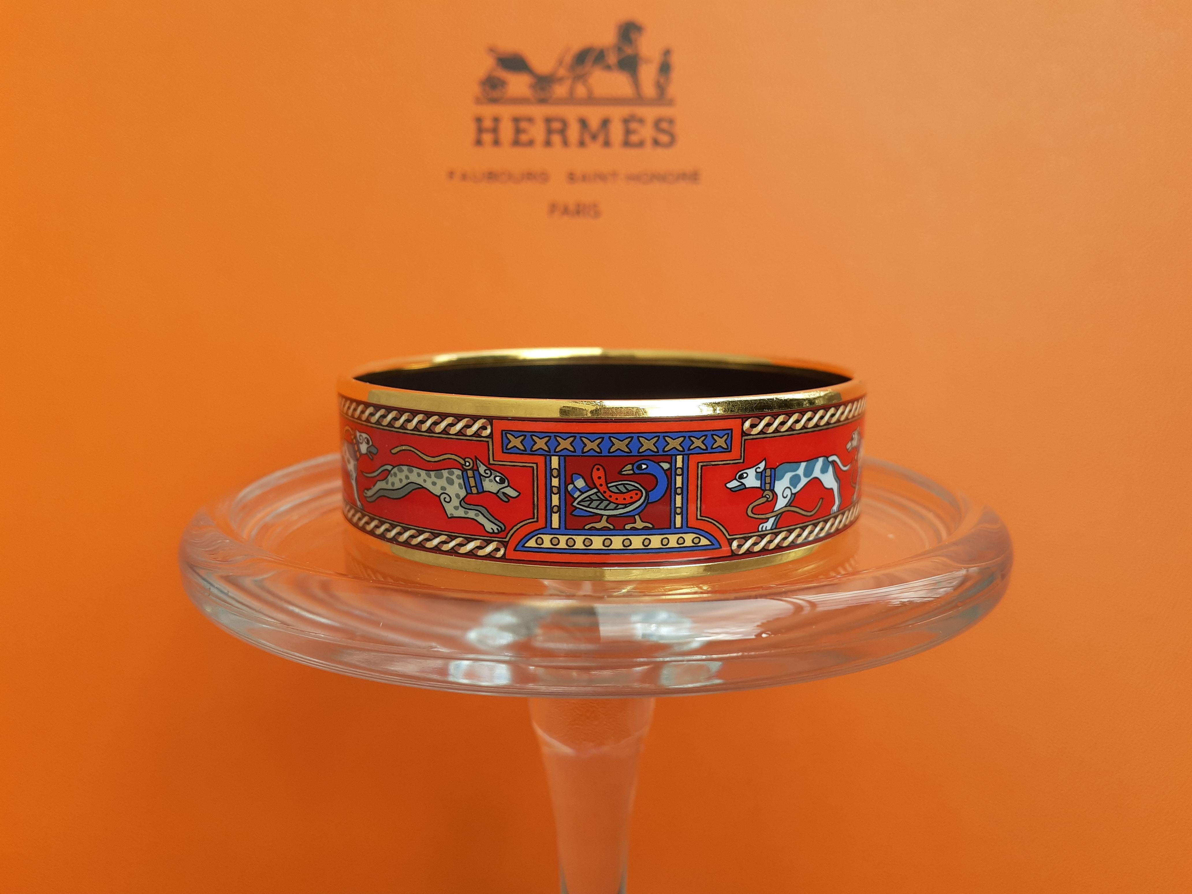 Hermès Enamel Bracelet Greyhound Dogs Levriers Red Golden Hdw Size 65 13