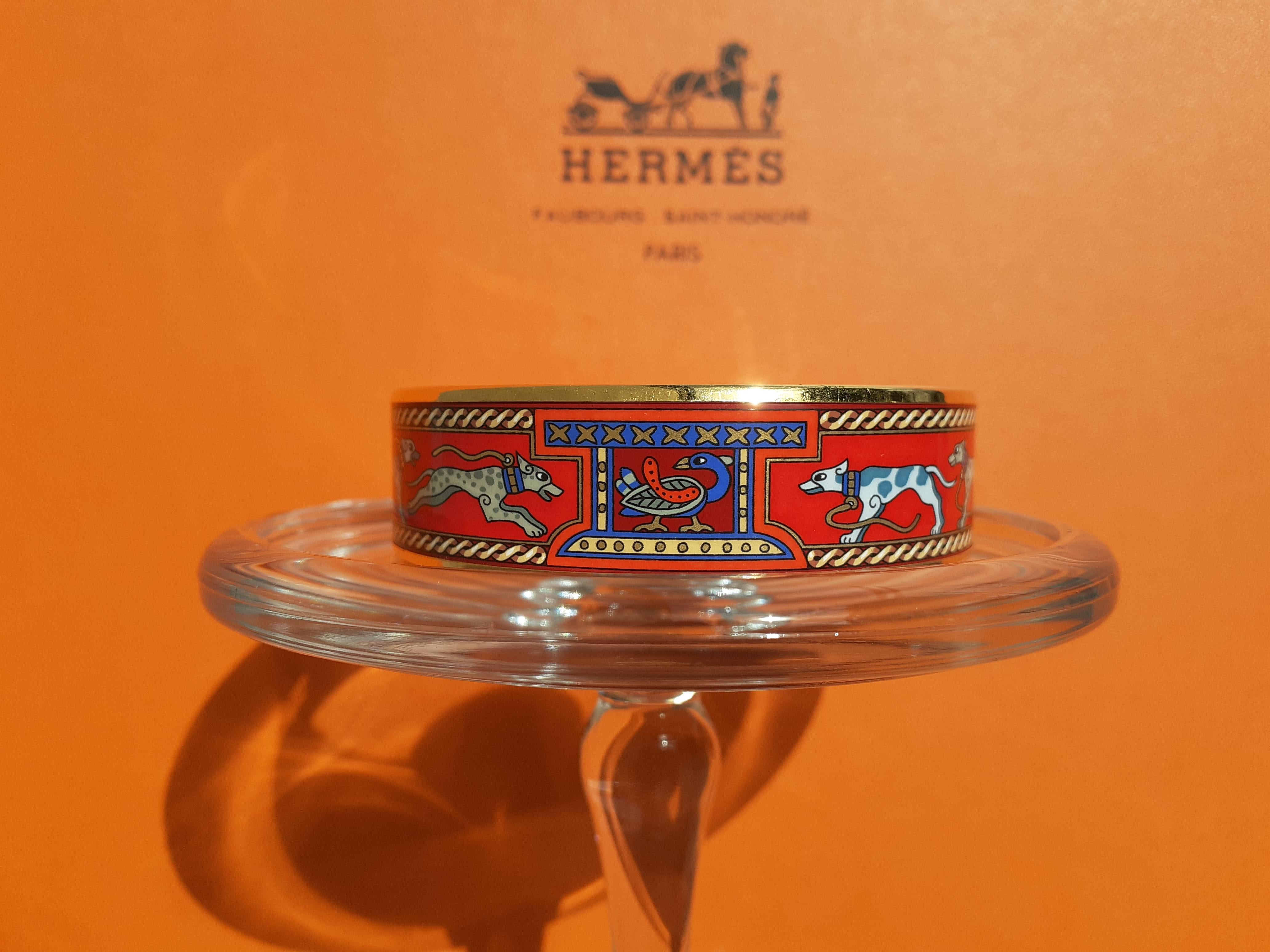 Women's Hermès Enamel Bracelet Greyhound Dogs Levriers Red Golden Hdw Size 65