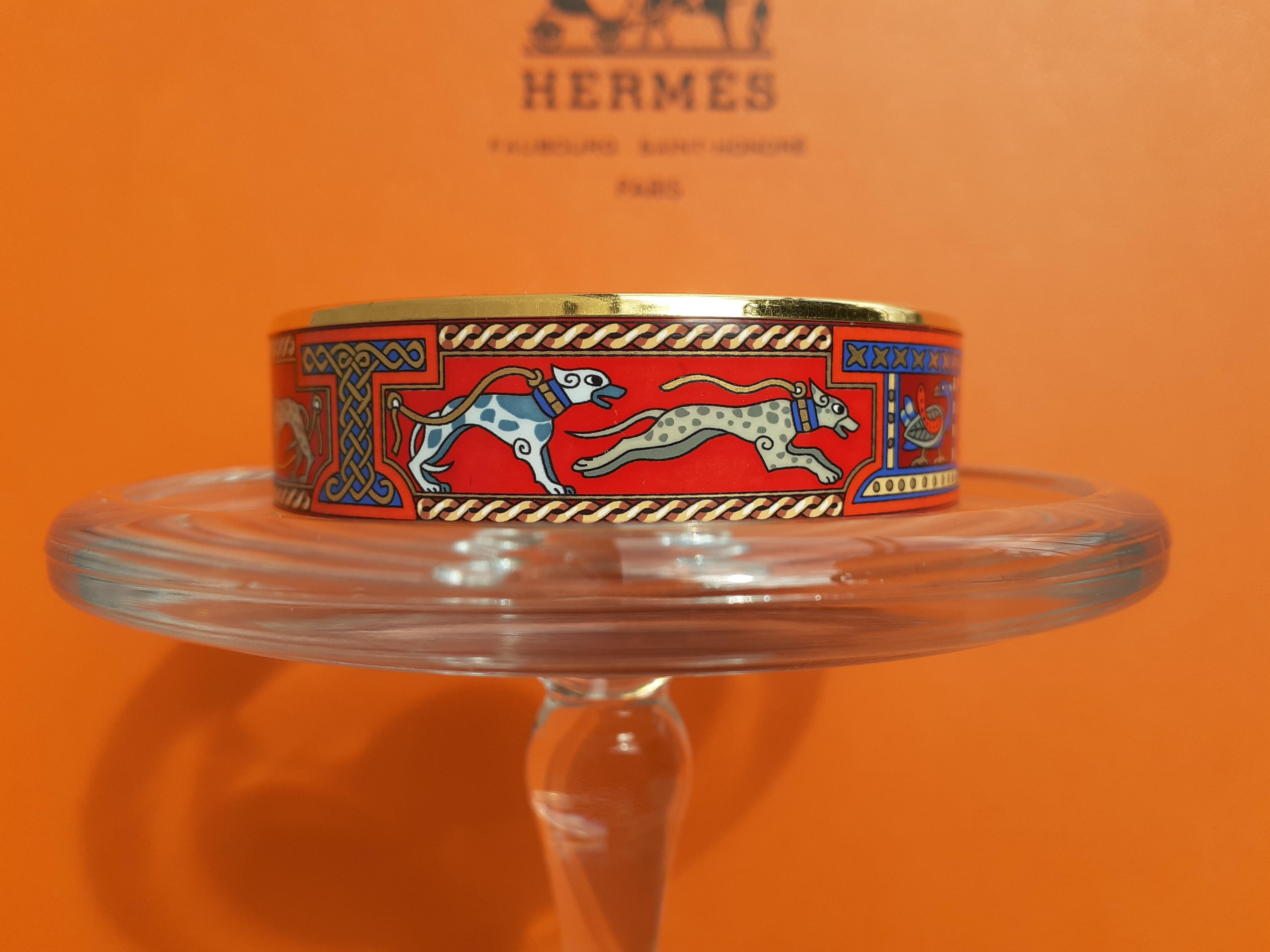 Hermès Enamel Bracelet Greyhound Dogs Levriers Red Golden Hdw Size 65 3
