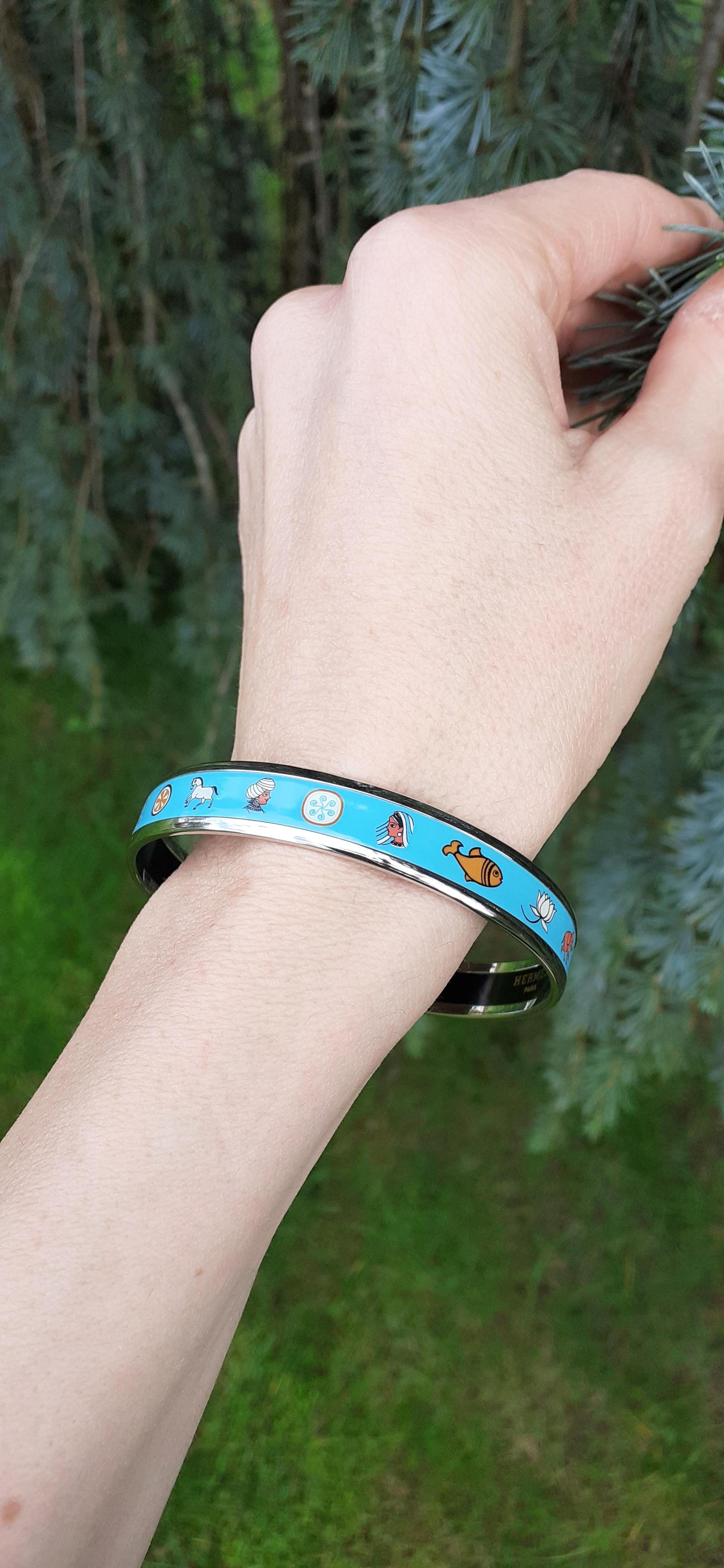 Hermès Enamel Bracelet Indian Spirit Horse Fish Flower Elephant NEW Phw Size 65 4