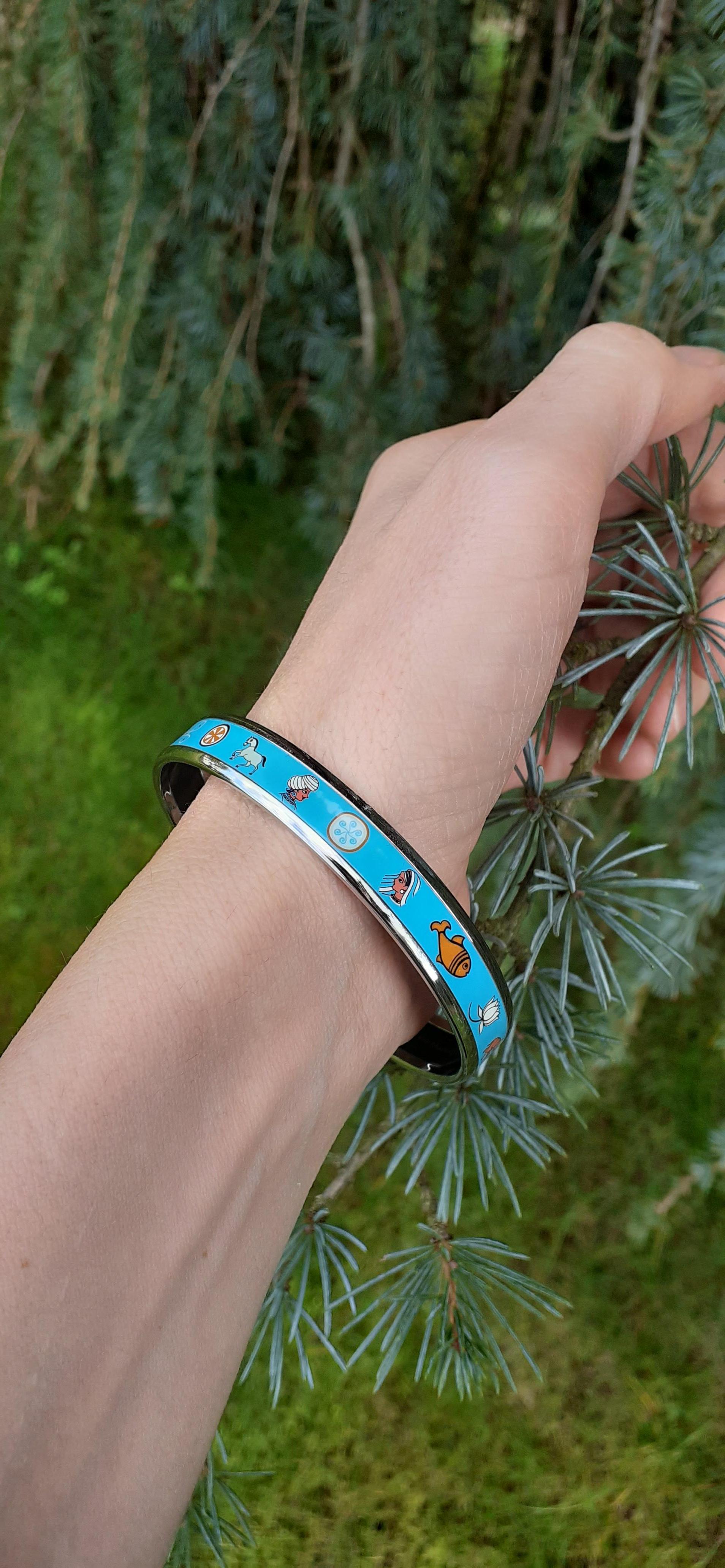 Hermès Enamel Bracelet Indian Spirit Horse Fish Flower Elephant NEW Phw Size 65 5