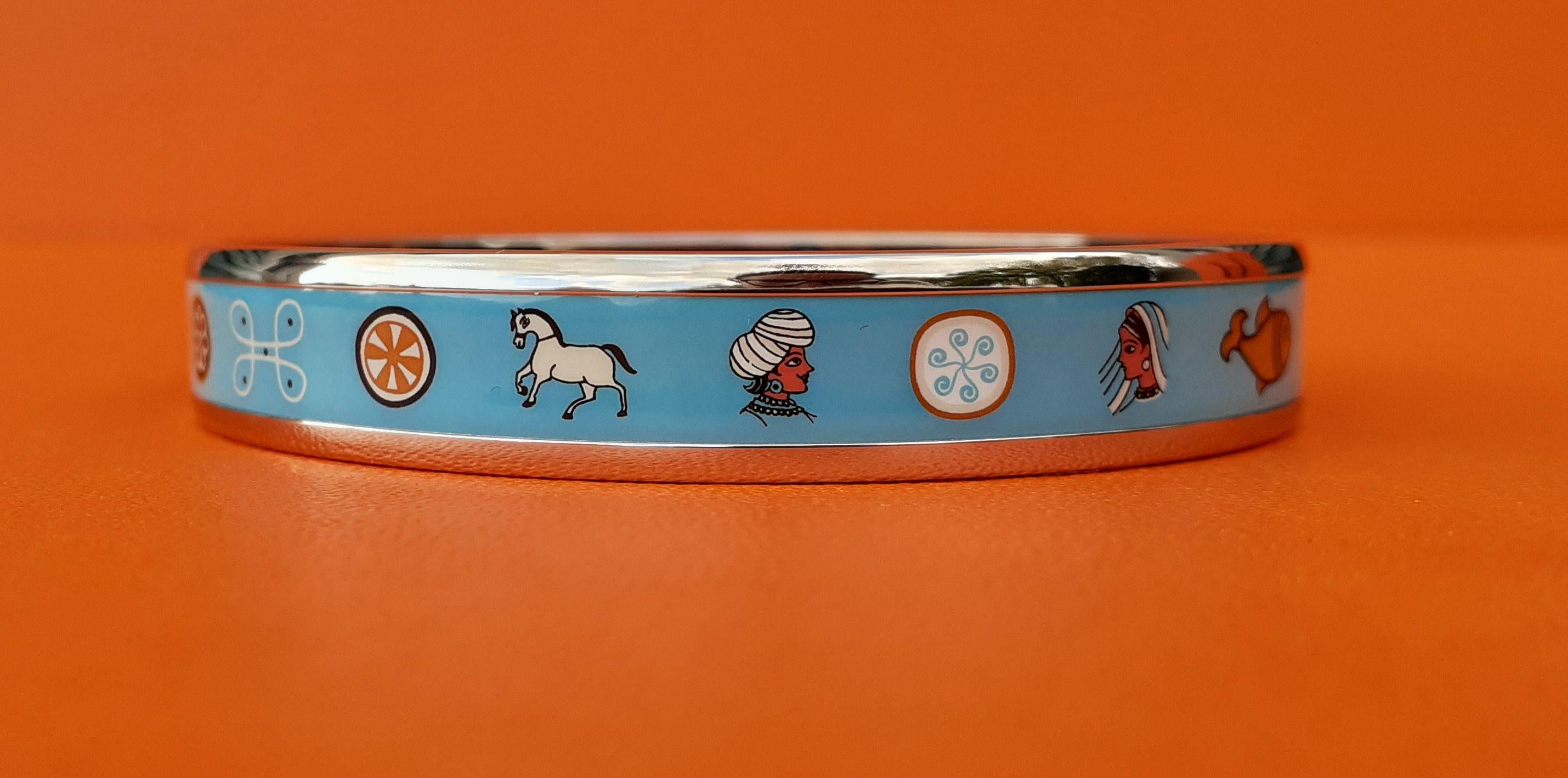 Women's Hermès Enamel Bracelet Indian Spirit Horse Fish Flower Elephant NEW Phw Size 65