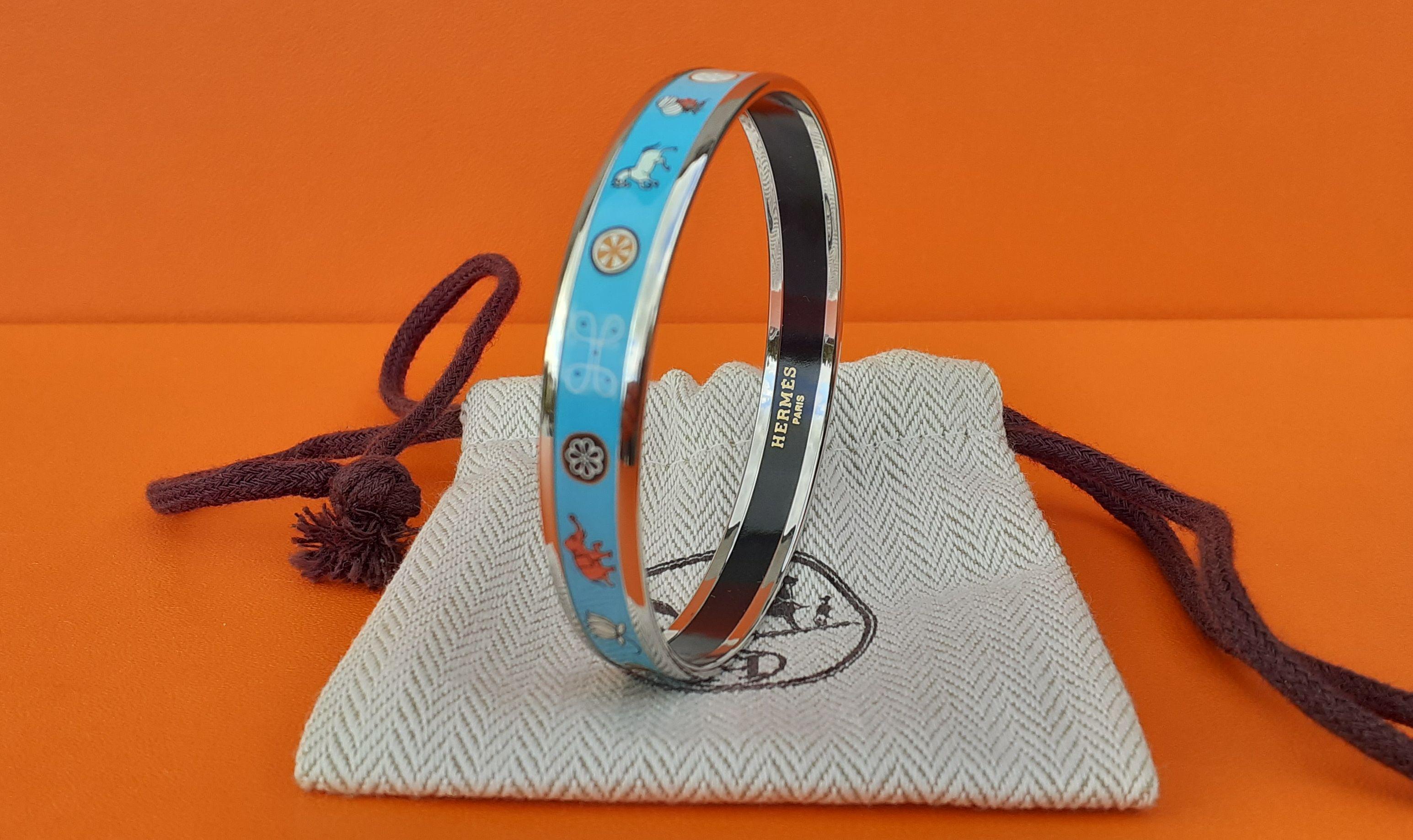 Hermès Enamel Bracelet Indian Spirit Horse Fish Flower Elephant NEW Phw Size 65 3